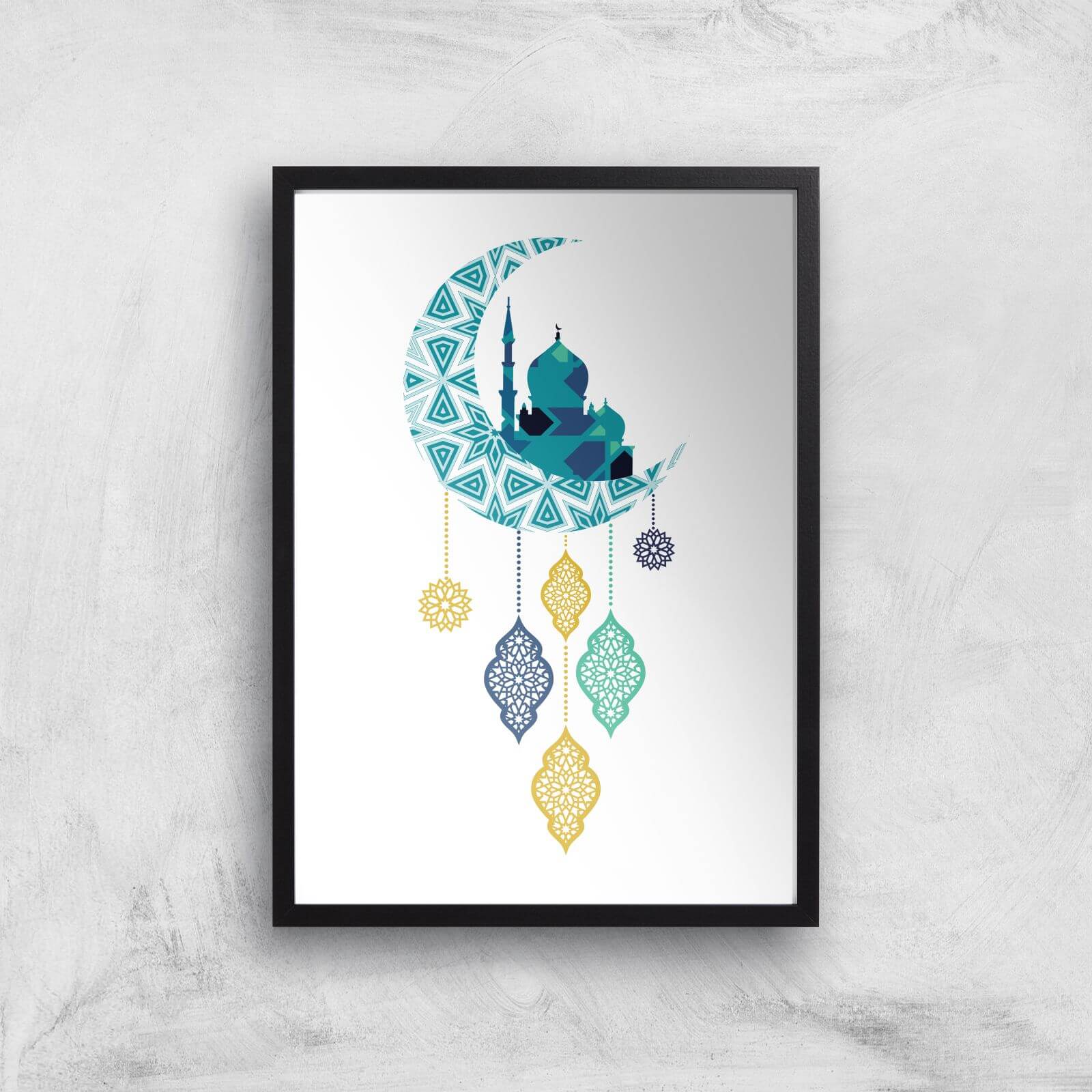 Eid Mubarak Moon Charm Giclee Art Print - A3 - Black Frame