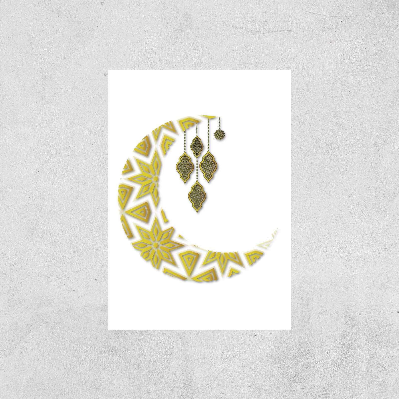 Eid Mubarak Pattern Moon And Lamps Giclee Art Print - A4 - Print Only