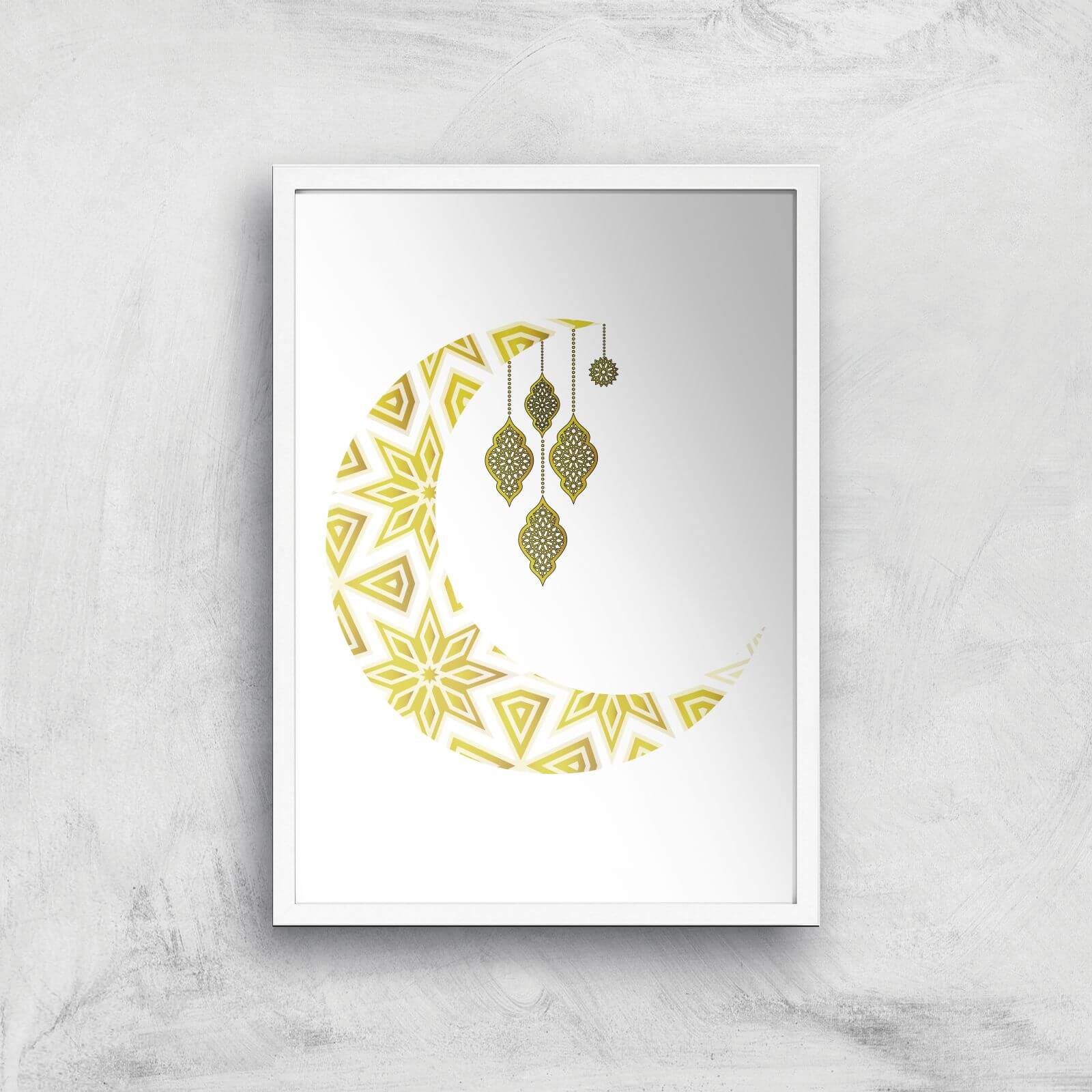 Eid Mubarak Pattern Moon And Lamps Giclee Art Print - A3 - White Frame