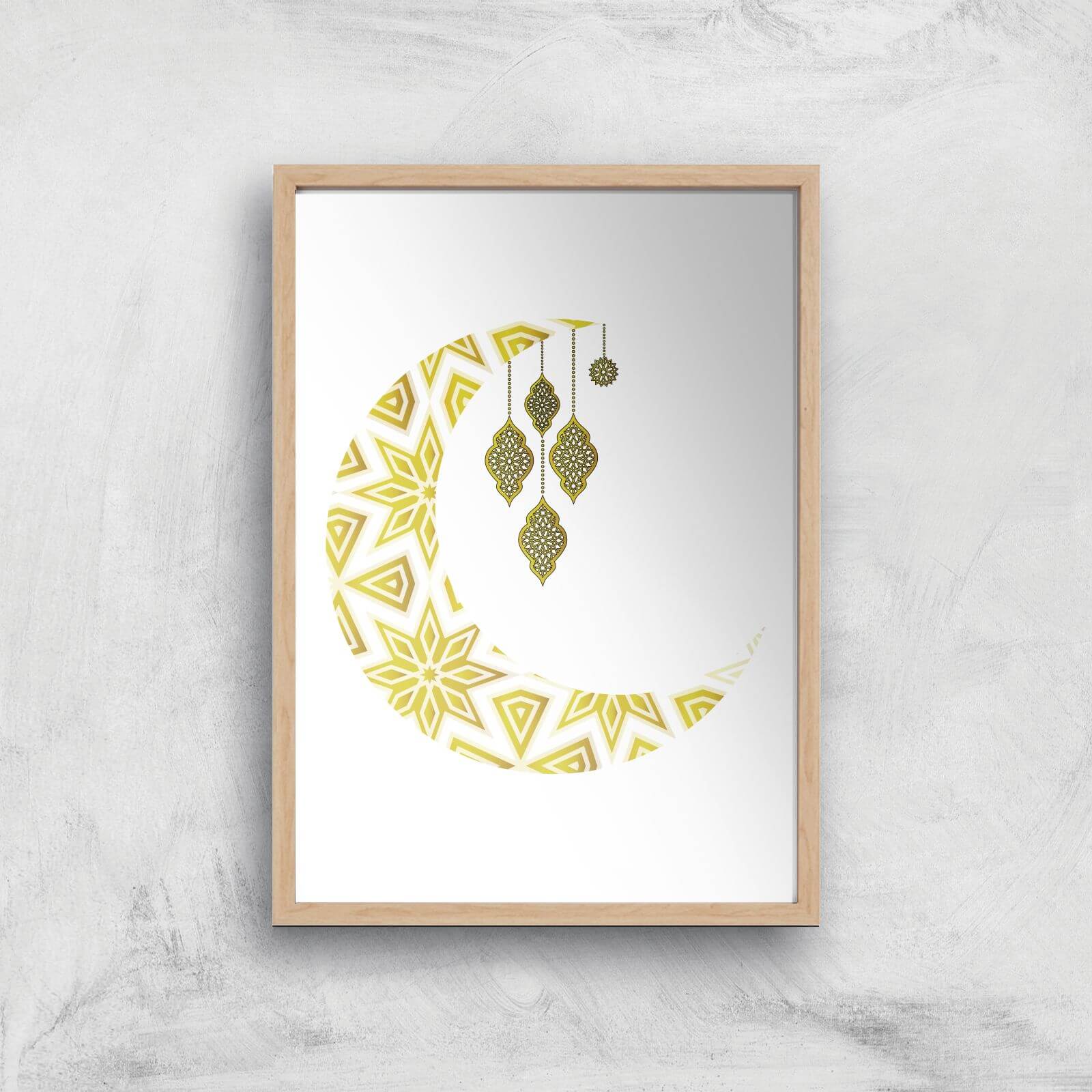 Eid Mubarak Pattern Moon And Lamps Giclee Art Print - A2 - Wooden Frame
