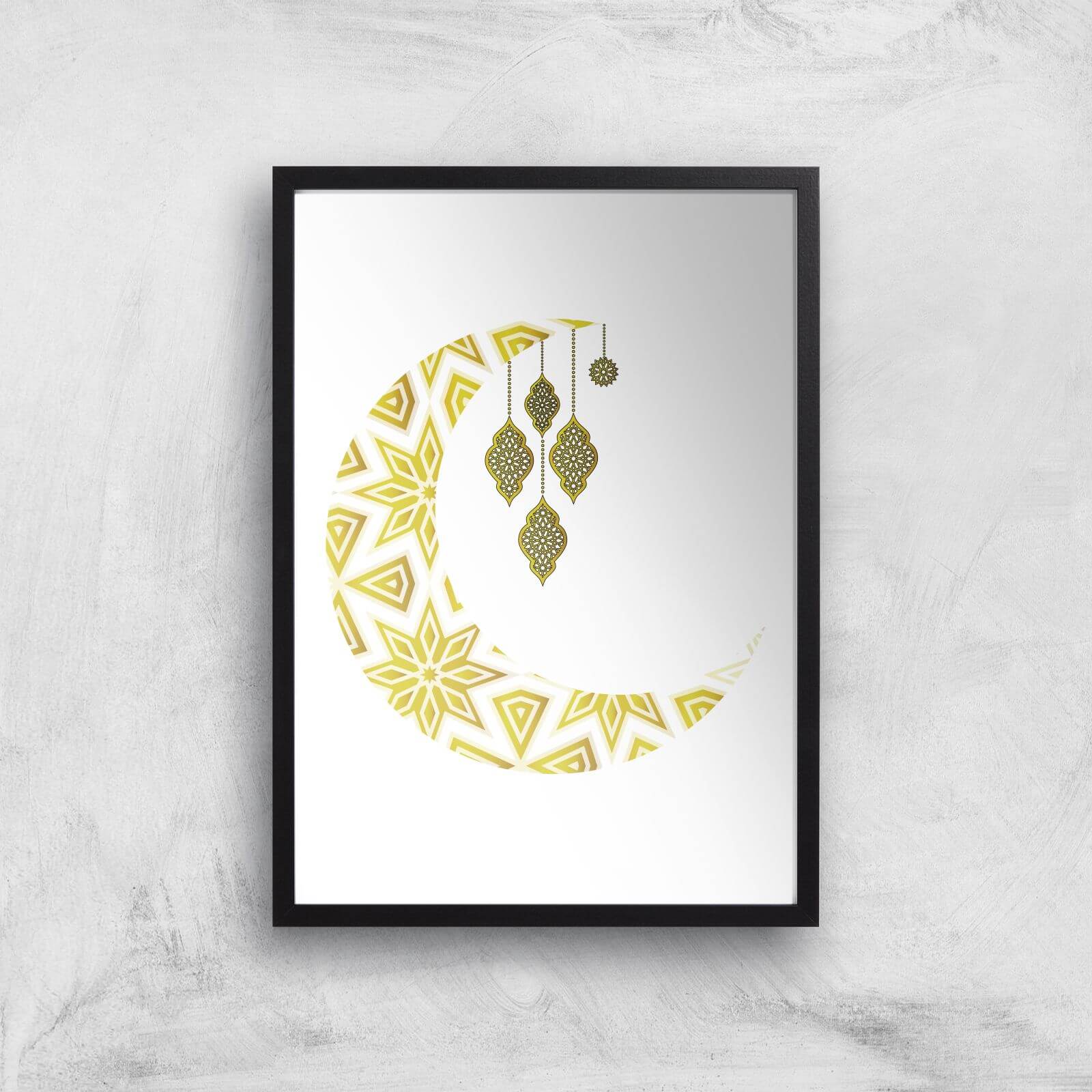 Eid Mubarak Pattern Moon And Lamps Giclee Art Print - A2 - Black Frame
