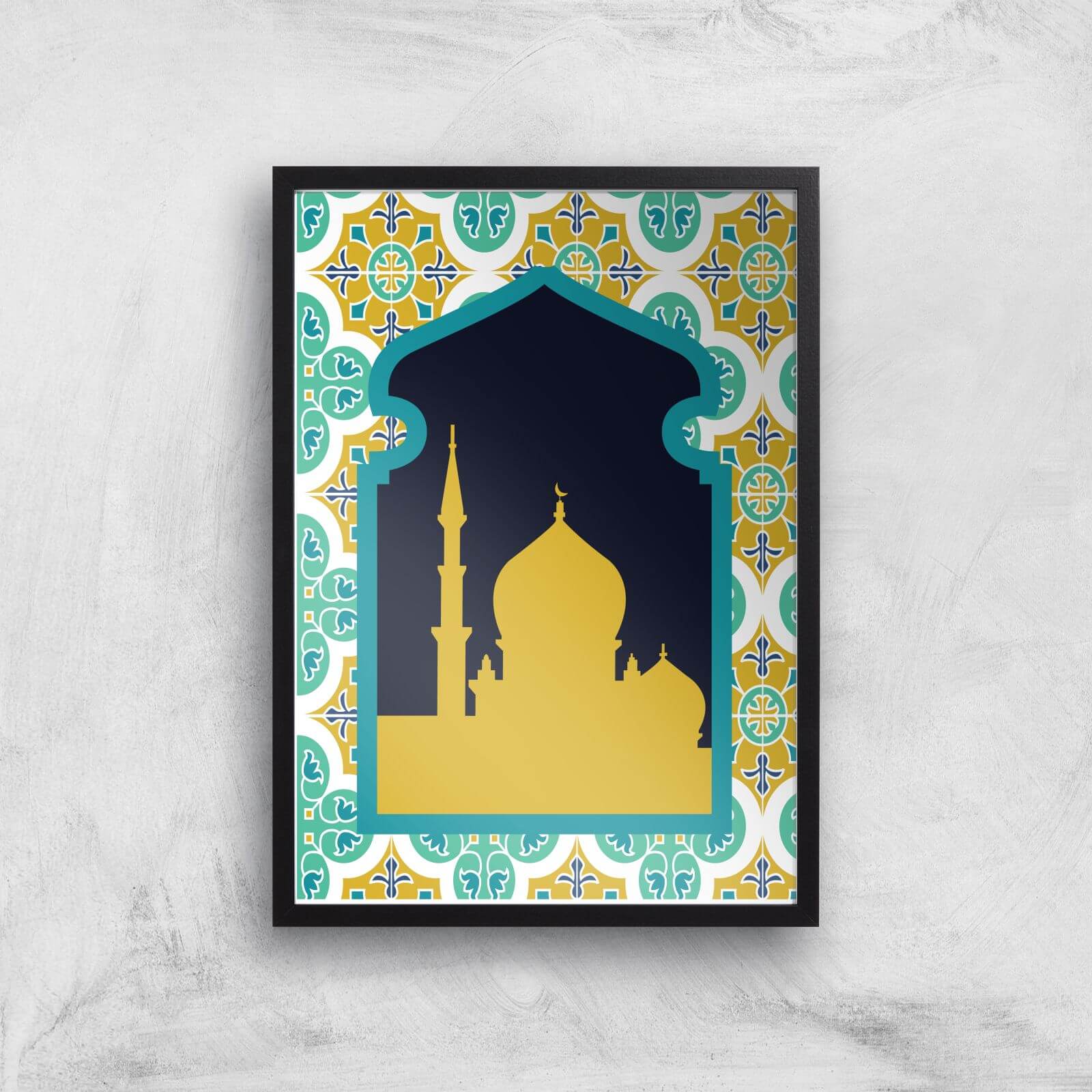 Eid Mubarak Golden Pattern With Window Giclee Art Print - A3 - Black Frame