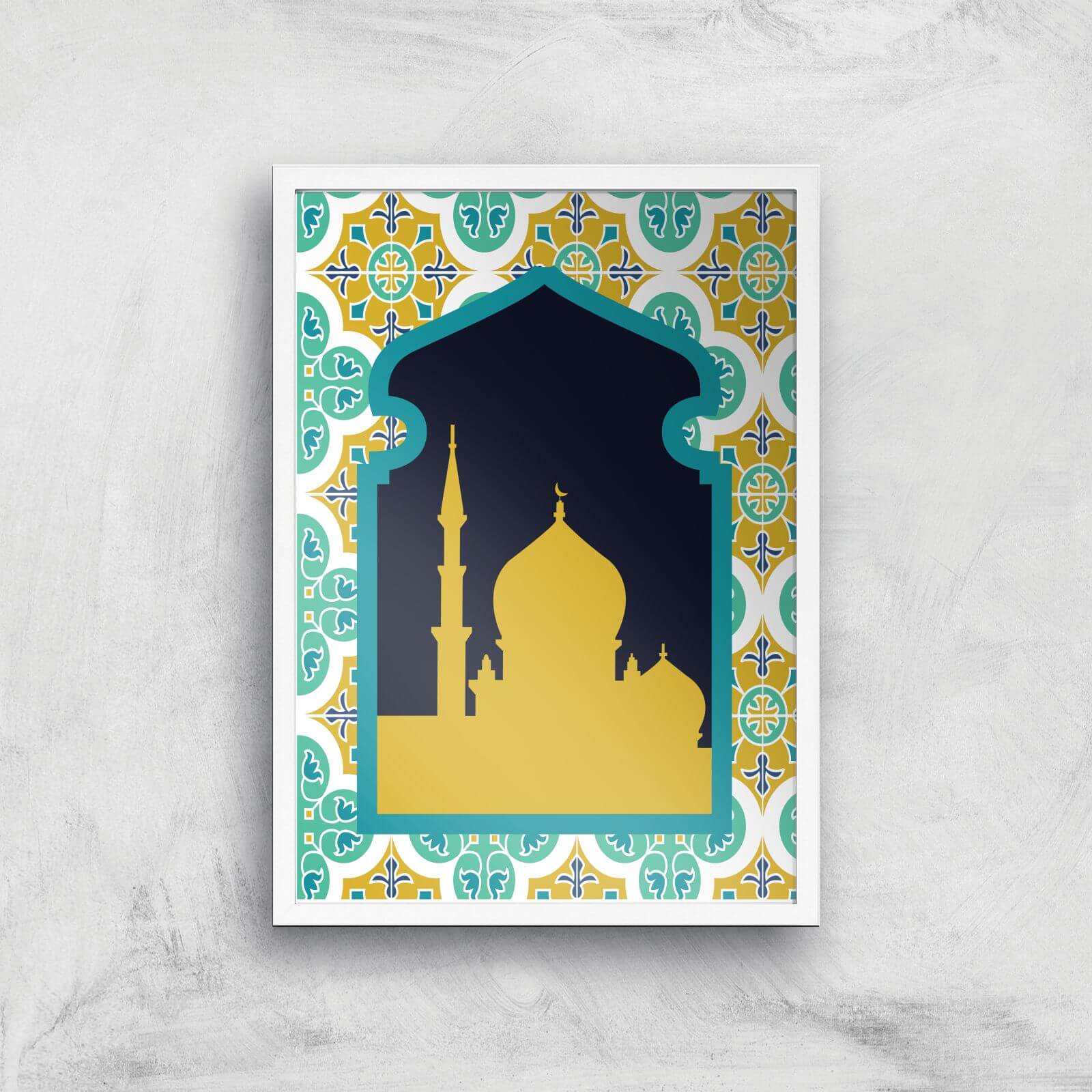 Eid Mubarak Golden Pattern With Window Giclee Art Print - A2 - White Frame