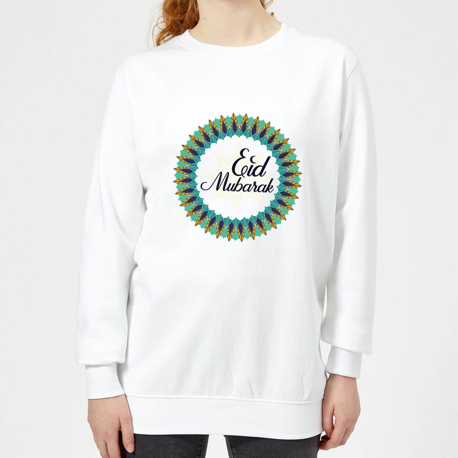 Eid Mubarak Peacock Coloured Wreath Women's Sweatshirt - White - XS - White