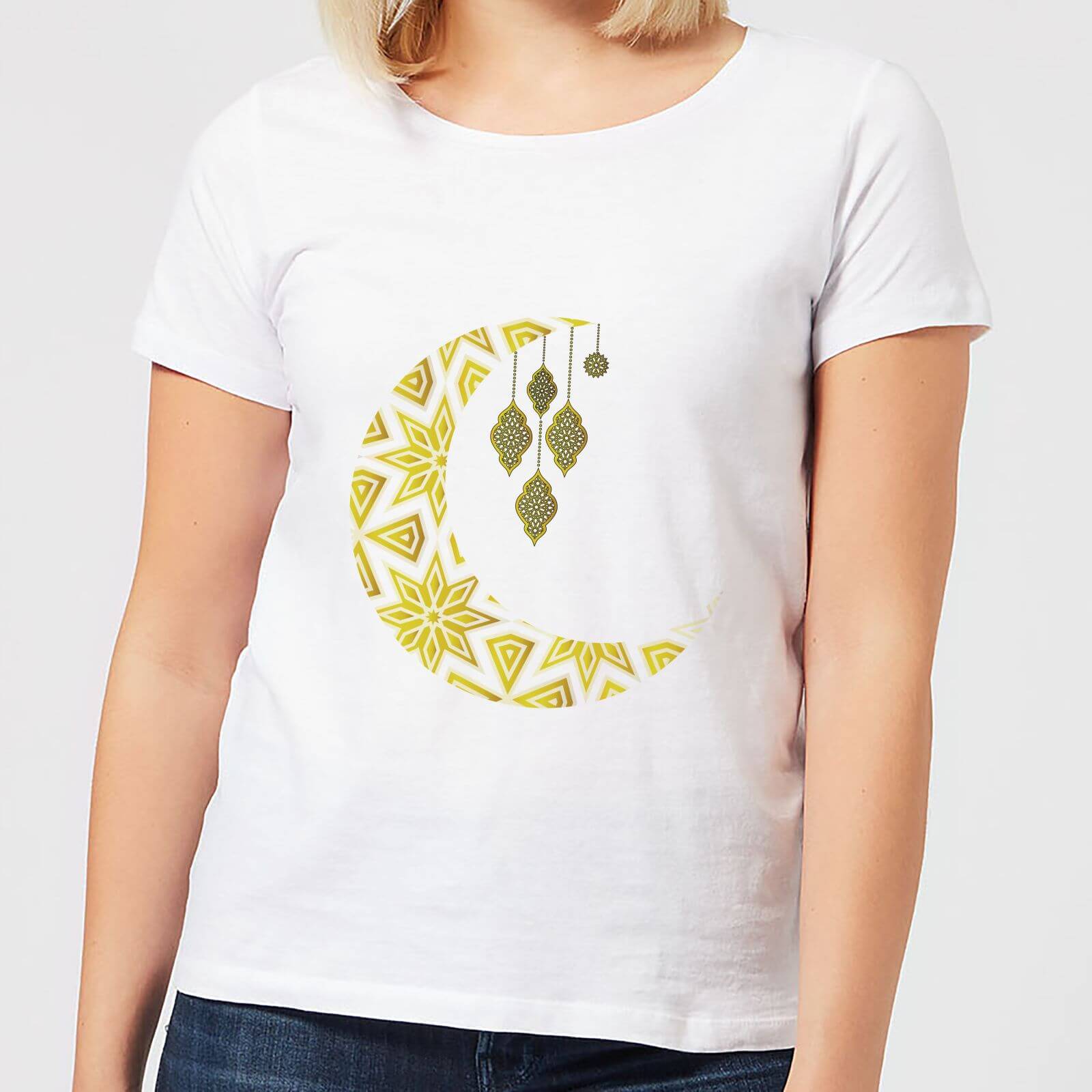 Eid Mubarak Pattern Moon Women's T-Shirt - White - S - White