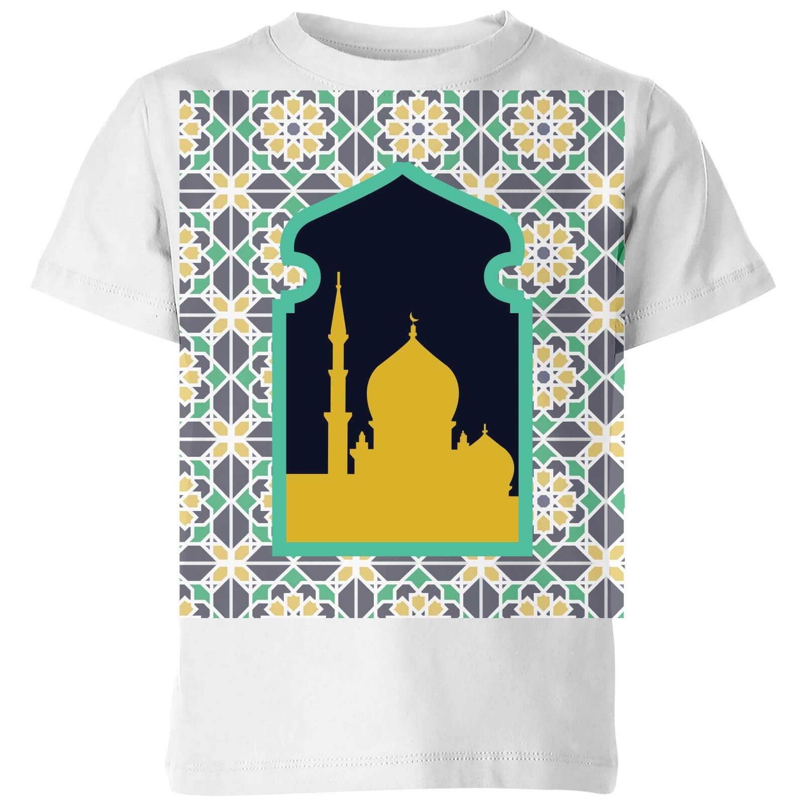 Eid Mubarak Earth Tone Print And Window Frame Kids' T-Shirt - White - 11-12 Years - White