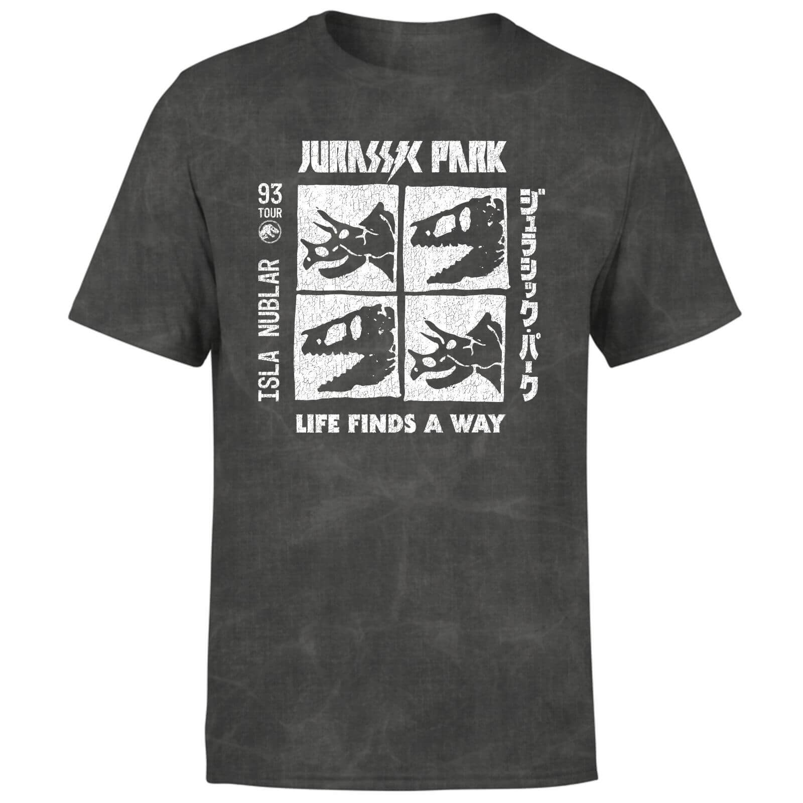 Jurassic Park The Faces Unisex T-Shirt - Black Acid Wash - S