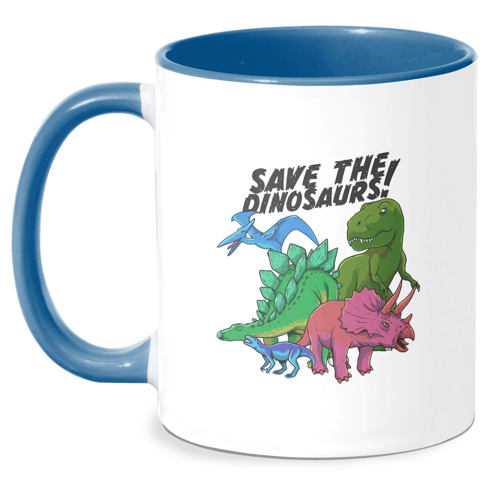 Save The Dinosaurs Mug - White/Blue