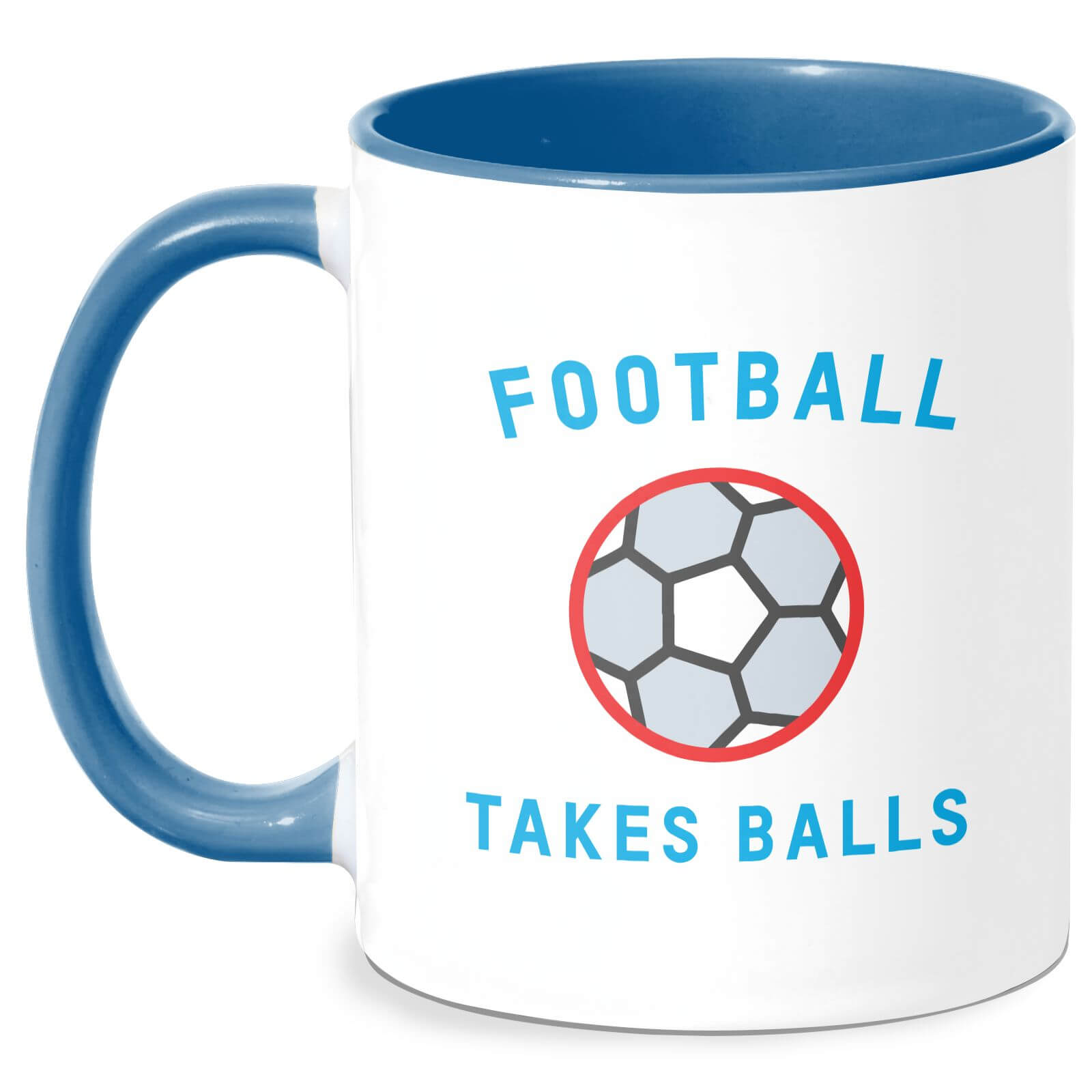 Football Takes Balls Mug   White/Blue