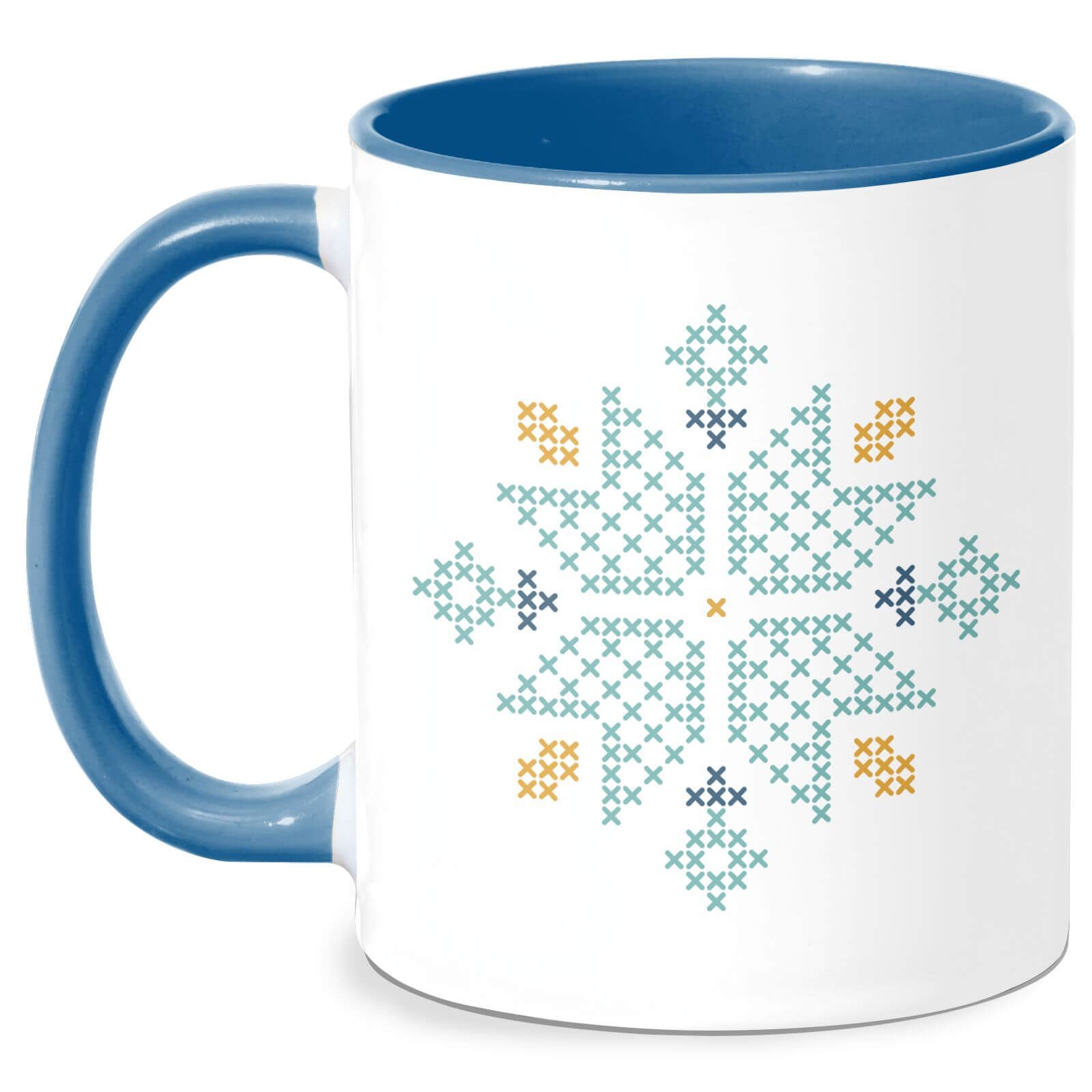 Cross Stitch Snow Flake Mug - White/Blue