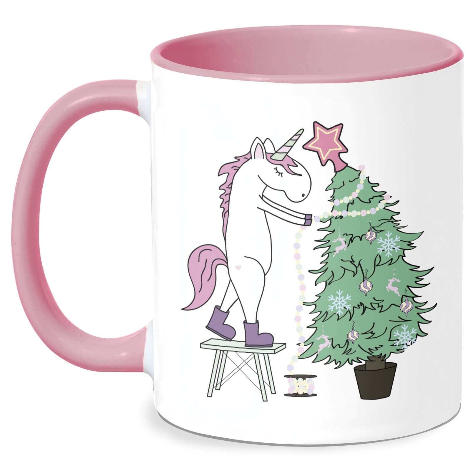 Unicorn Decorating The Christmas Tree Mug - White/Pink