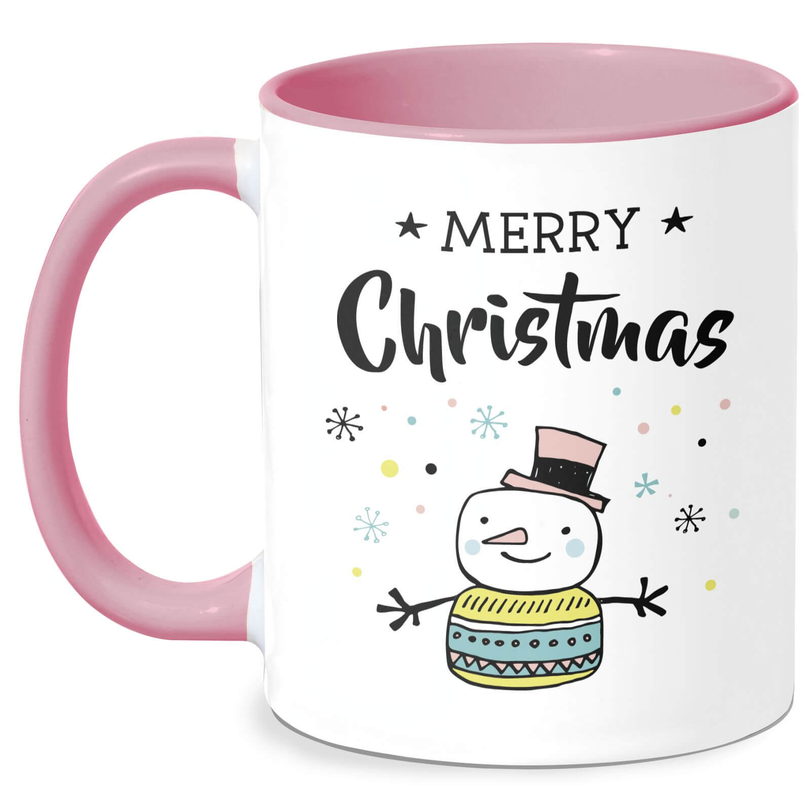Merry Christmas Snowman Mug - White/Pink