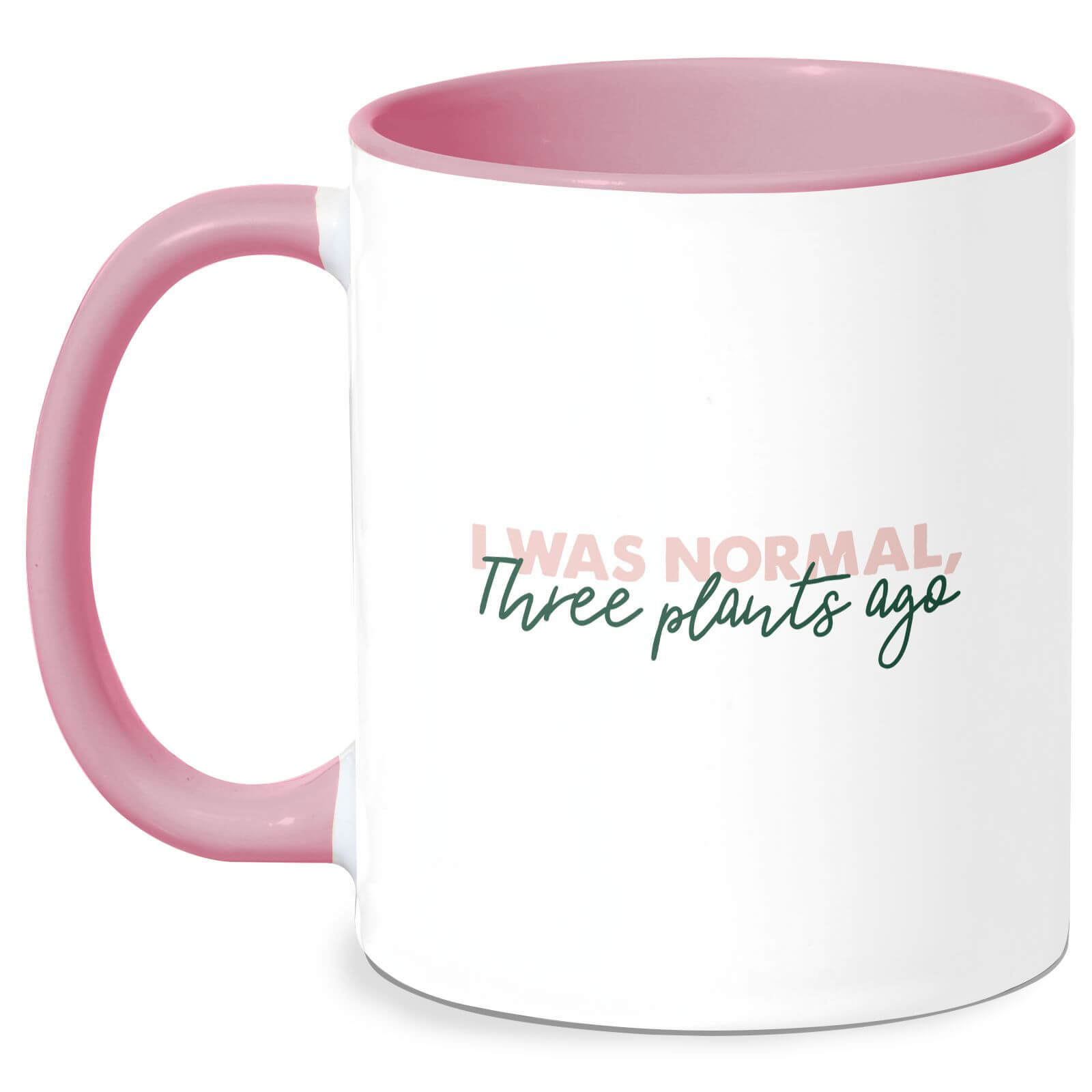 I Was Normal Three Plants Ago Script Mug - White/Pink