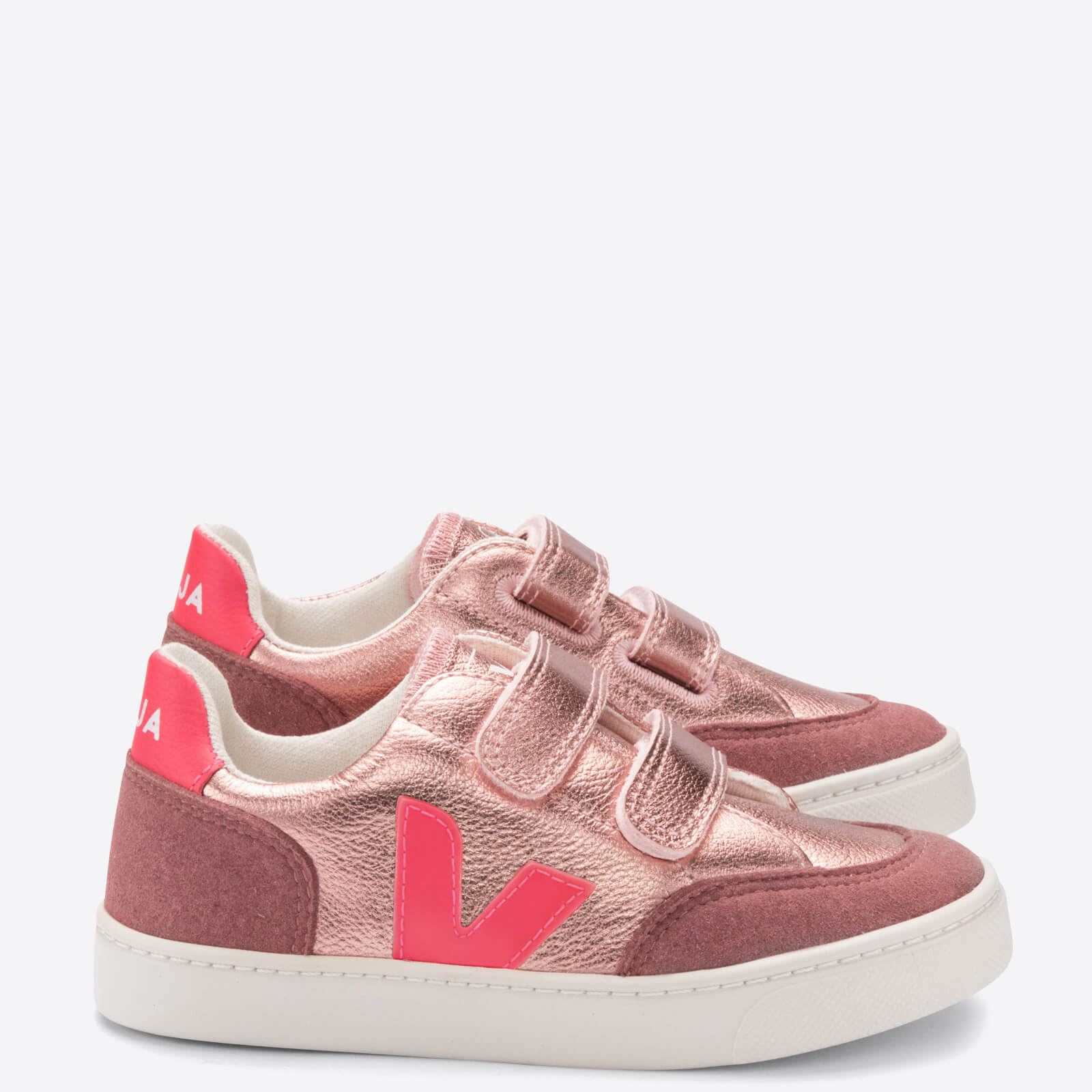 Veja Toddlers' V-12 Velcro Trainers - Nacre/Rose/Fluo - UK 9 Kids