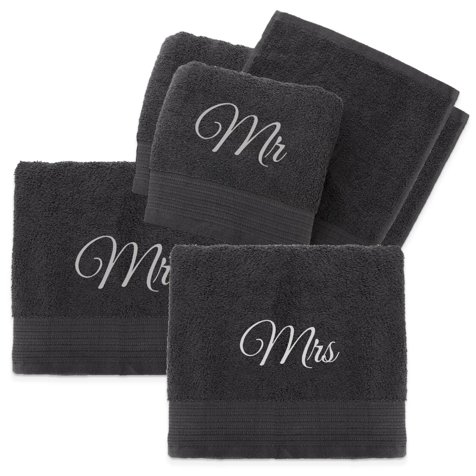 Mr & Mrs Cotton Embroidered Towel Bale - Grey