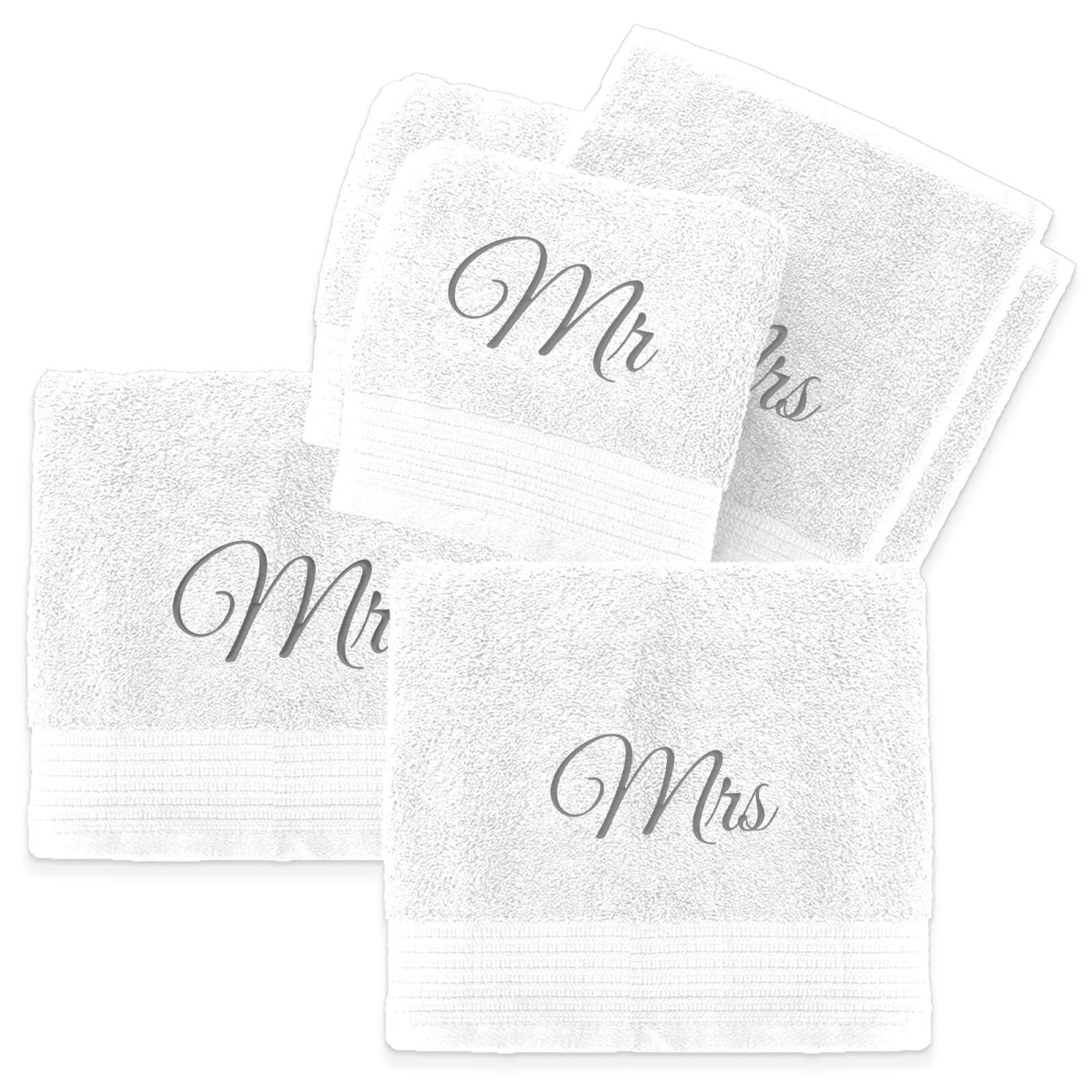 Mr & Mrs Cotton Embroidered Towel Bale - White