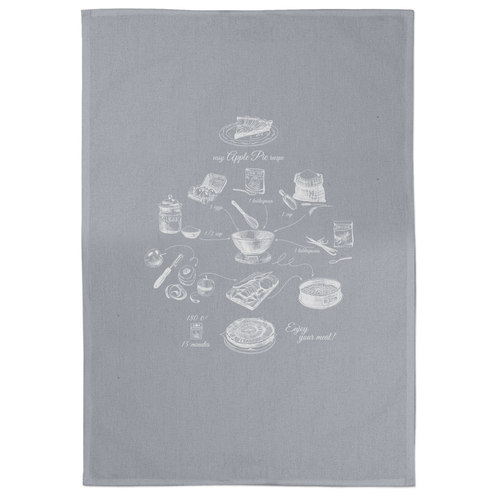 Apple Pie Recipe Cotton Grey Tea Towel