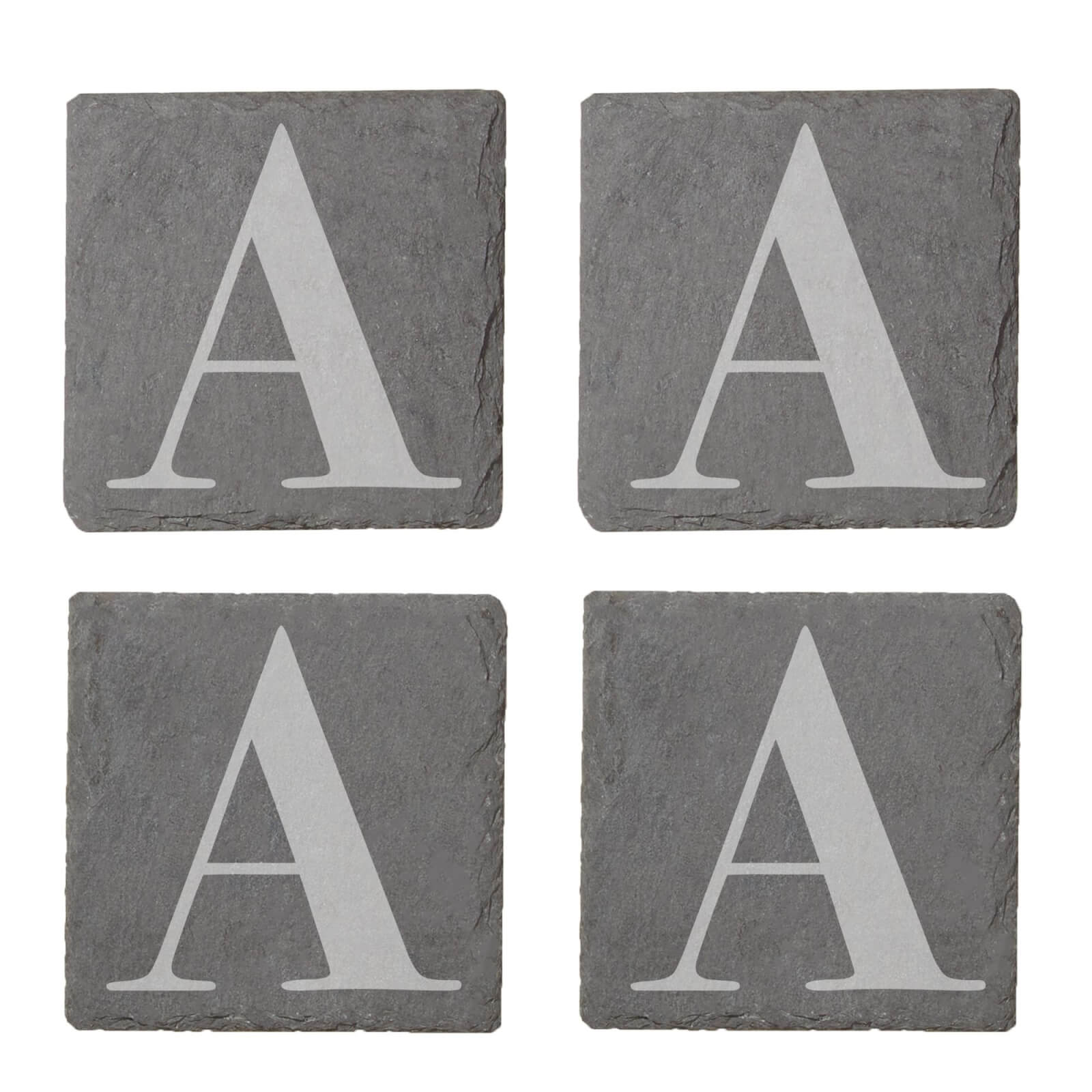 Uppercase Letter Engraved Slate Coaster Set - A