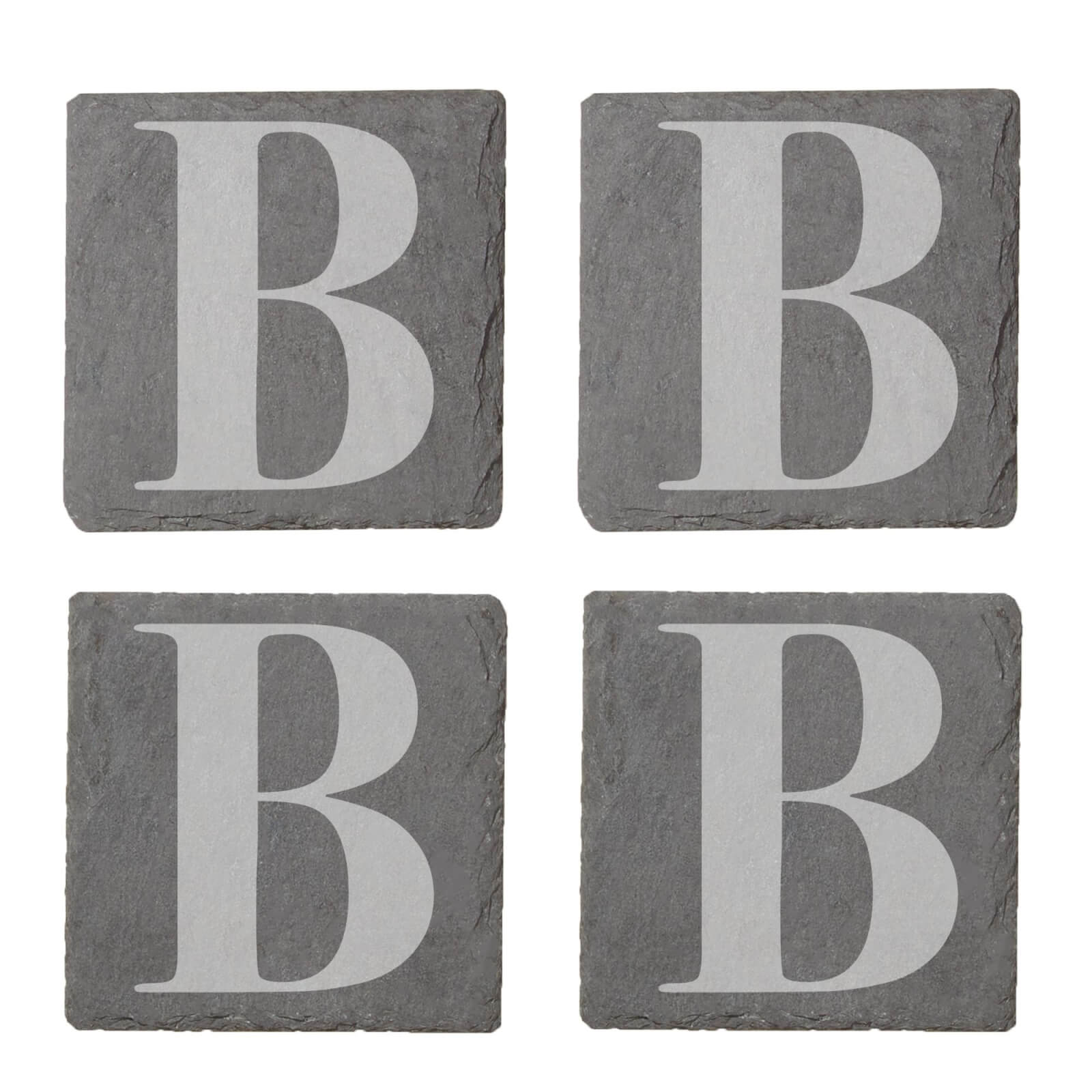 Uppercase Letter Engraved Slate Coaster Set - B