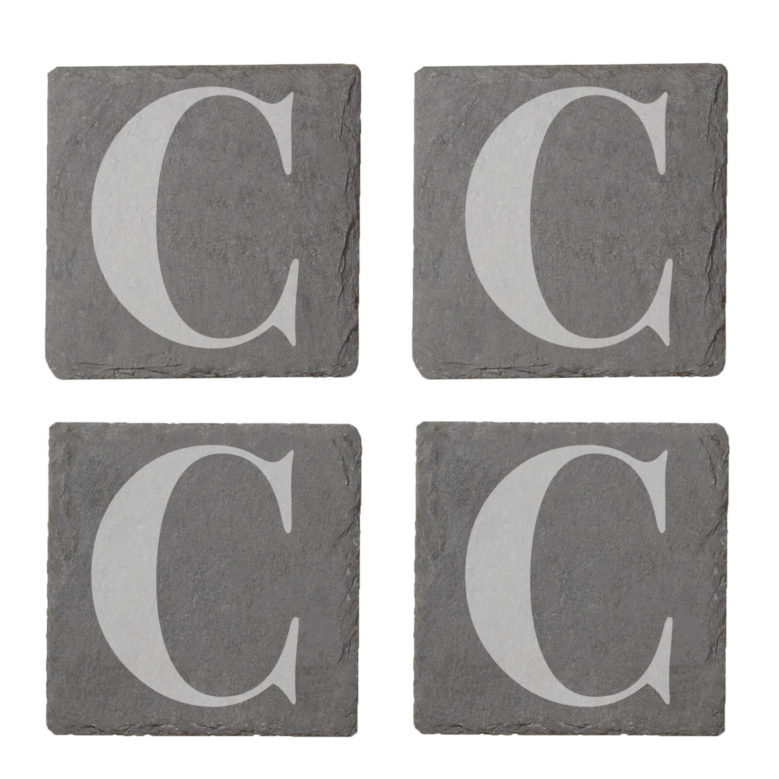 Uppercase Letter Engraved Slate Coaster Set - C
