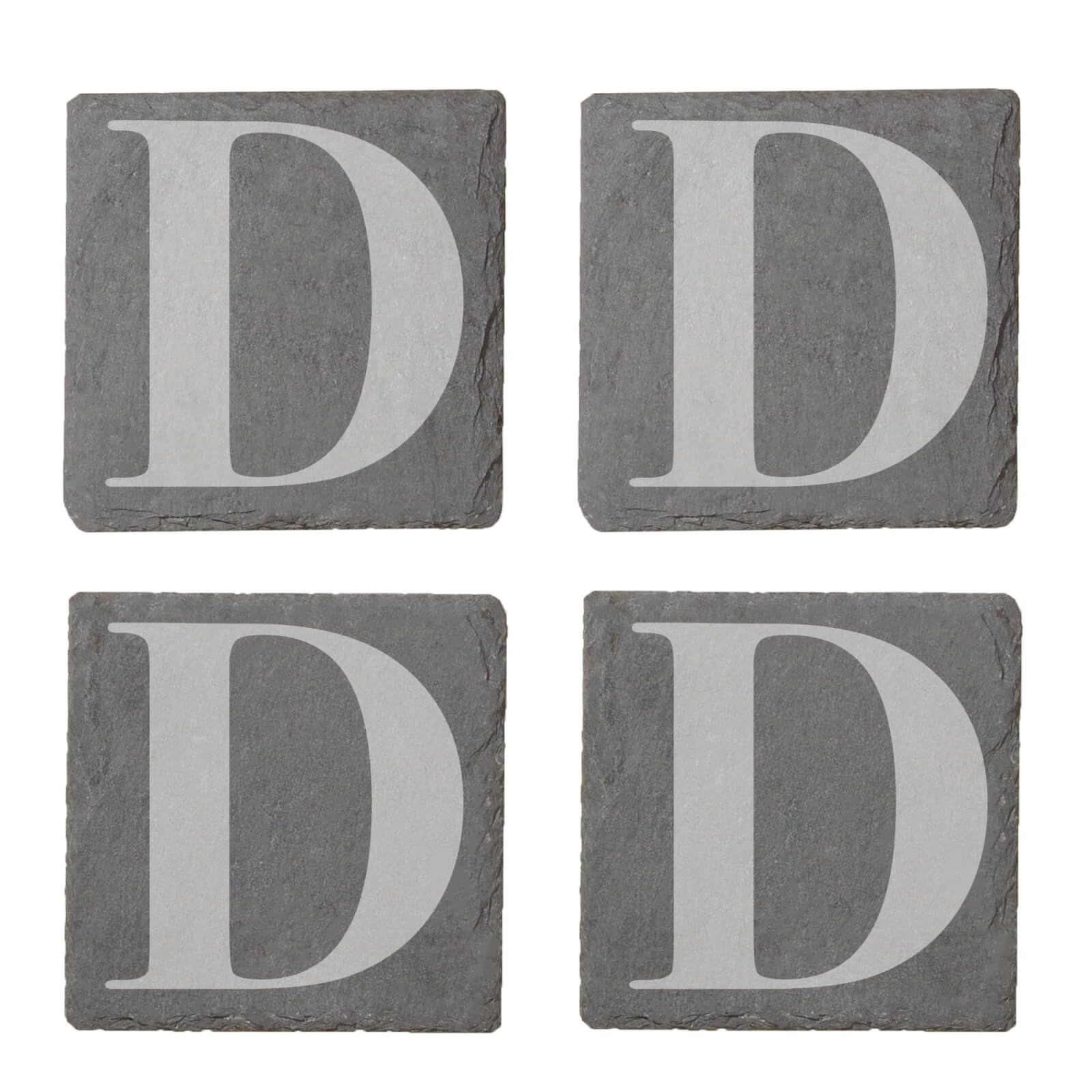 Uppercase Letter Engraved Slate Coaster Set - D