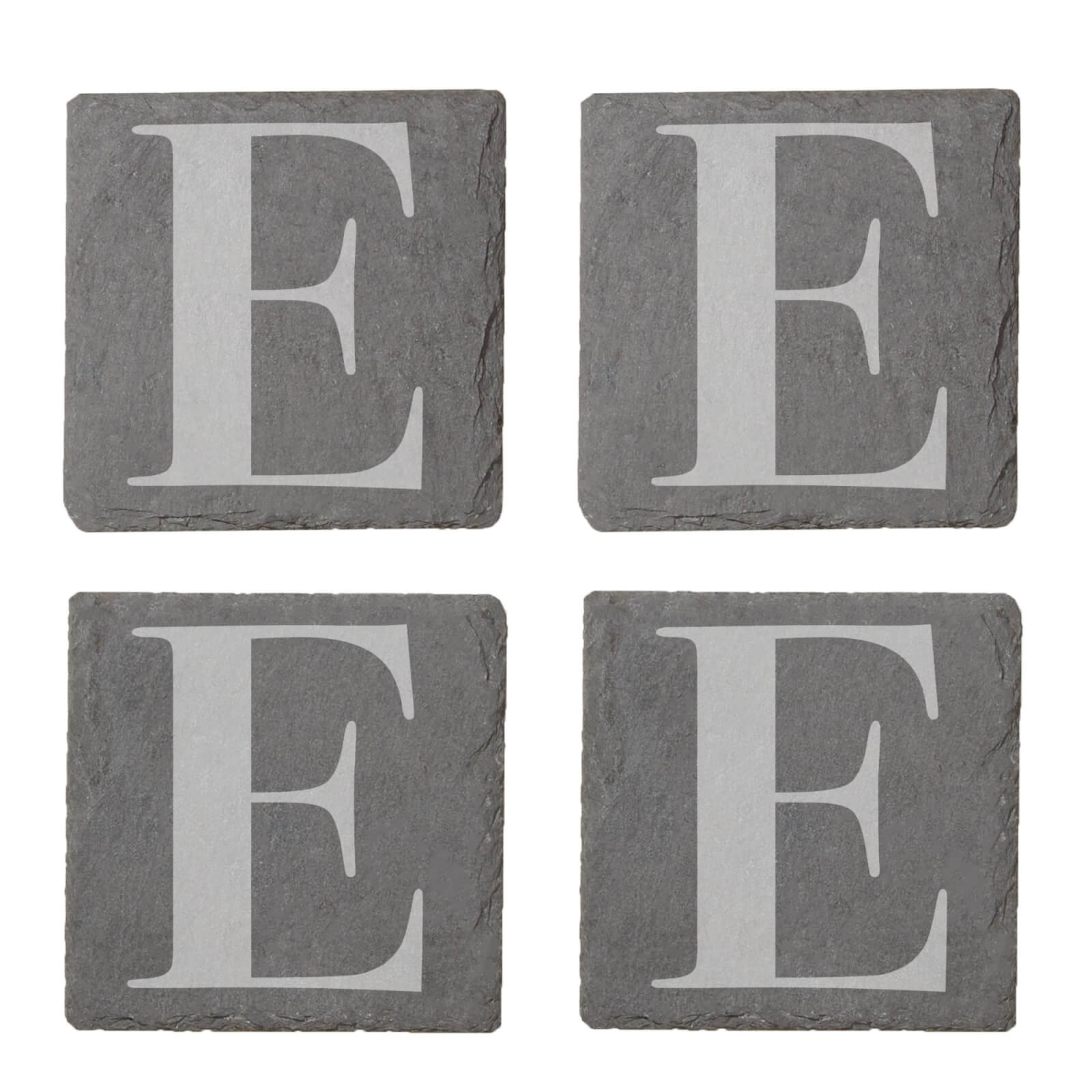Uppercase Letter Engraved Slate Coaster Set - E