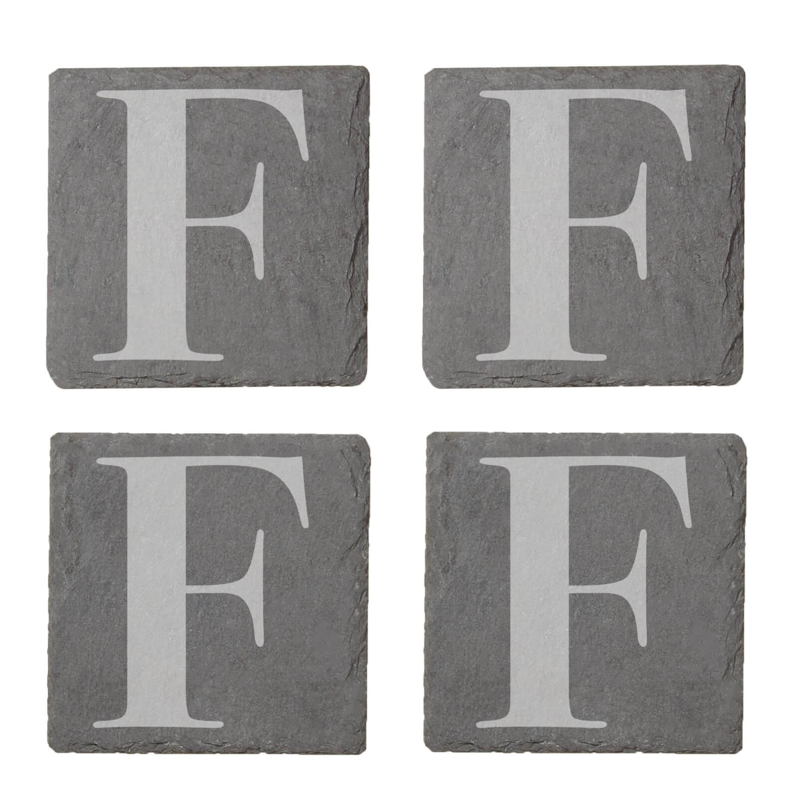 Uppercase Letter Engraved Slate Coaster Set - F