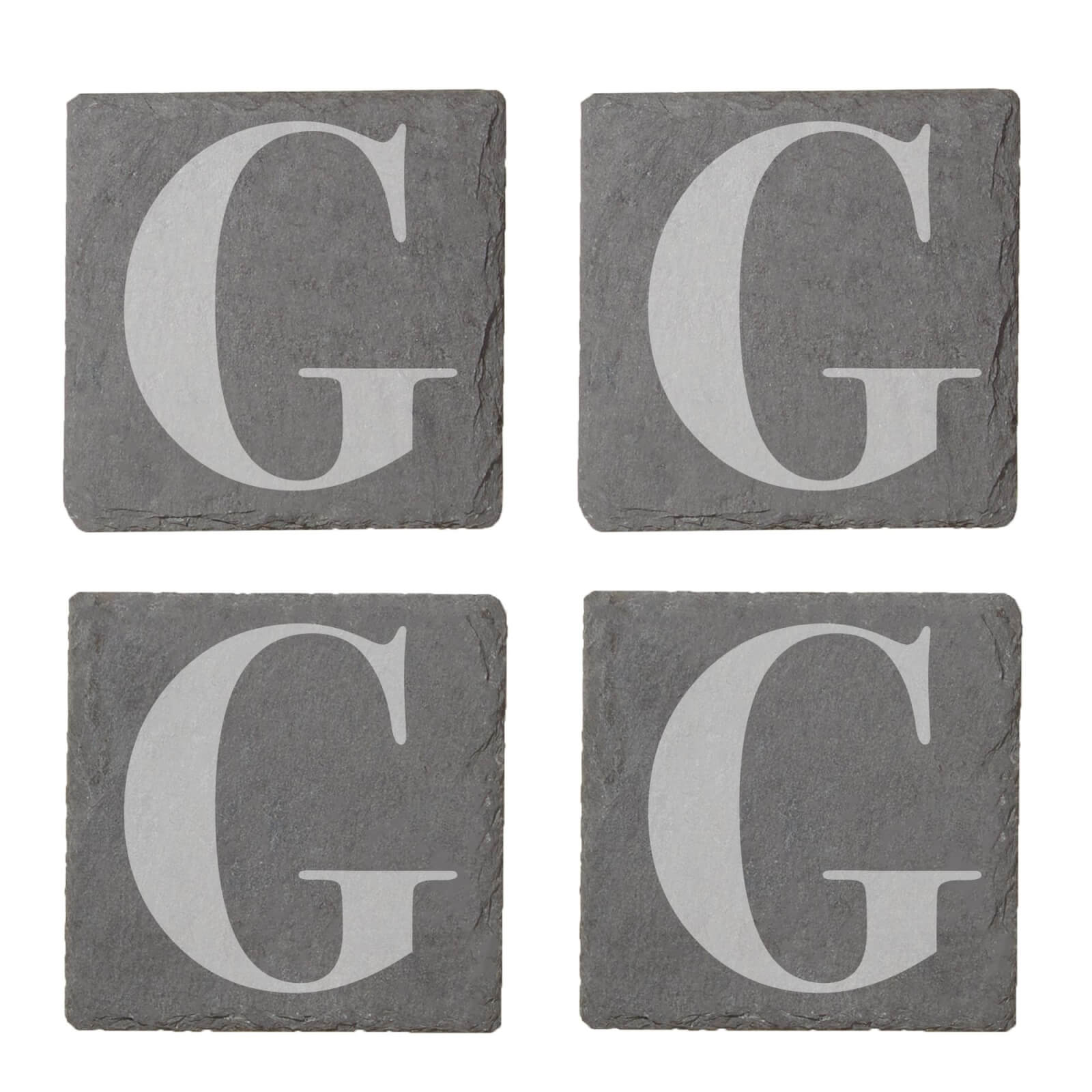 Uppercase Letter Engraved Slate Coaster Set - G