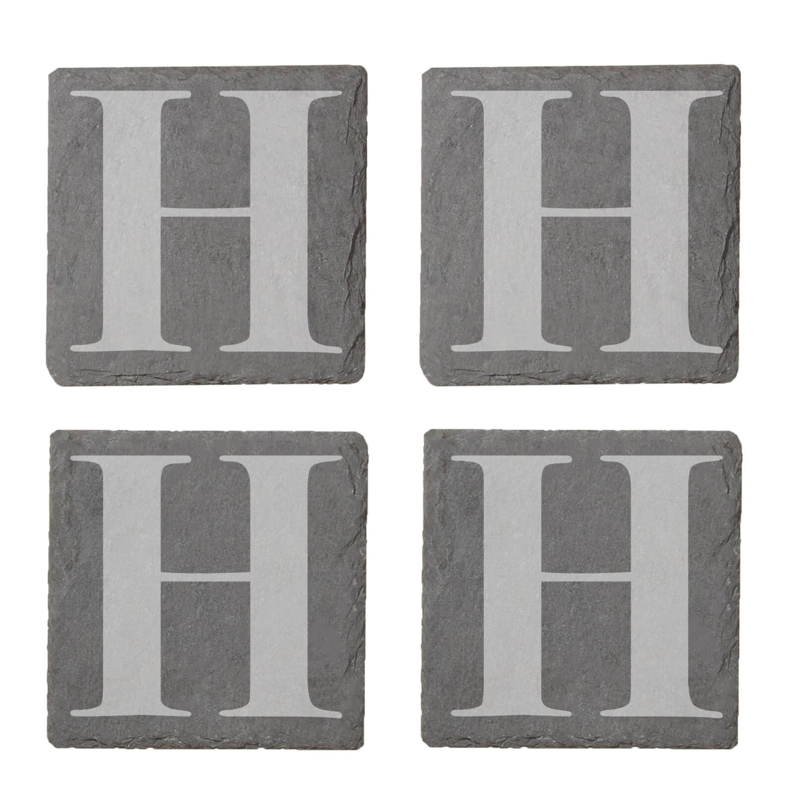 Uppercase Letter Engraved Slate Coaster Set - H