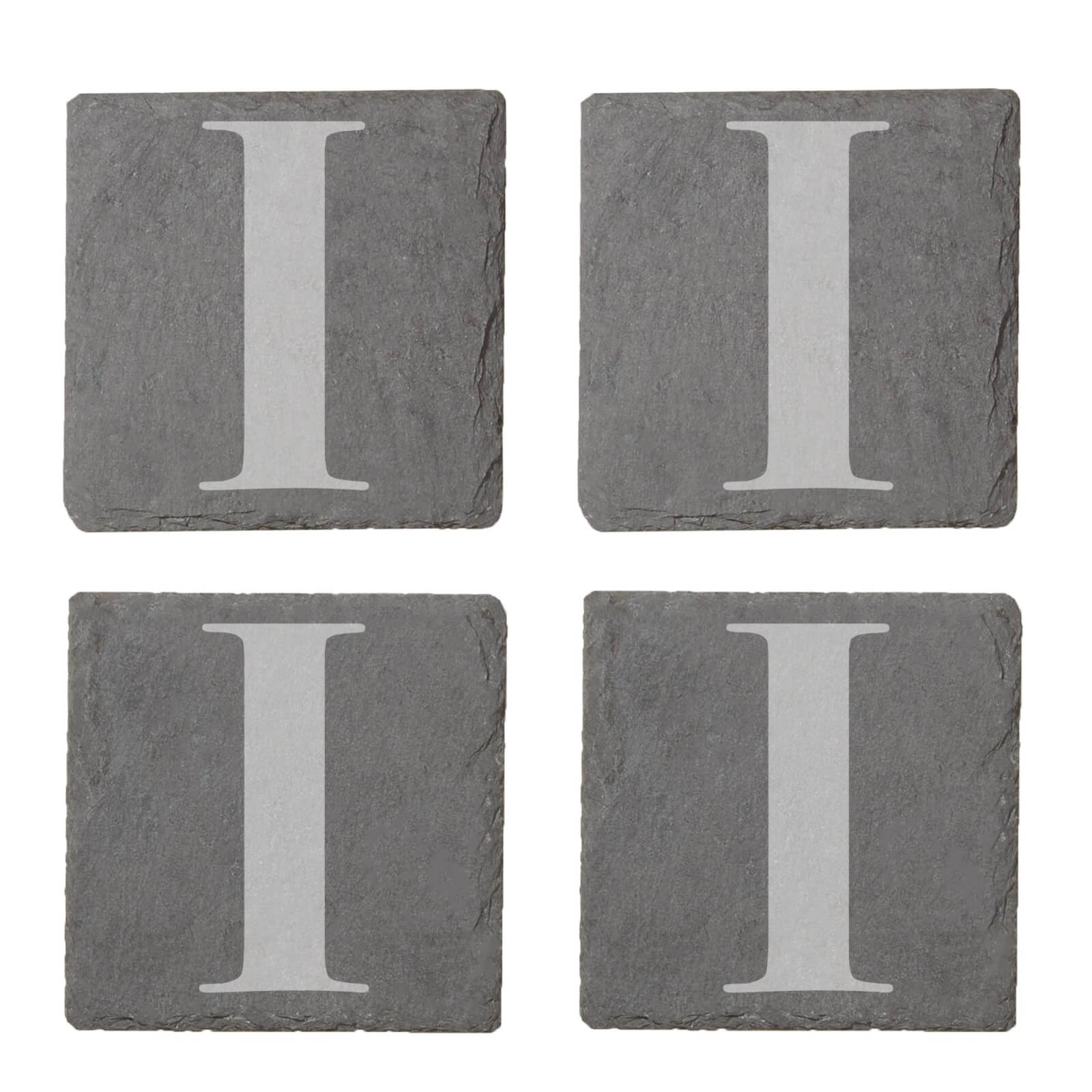 Uppercase Letter Engraved Slate Coaster Set - I