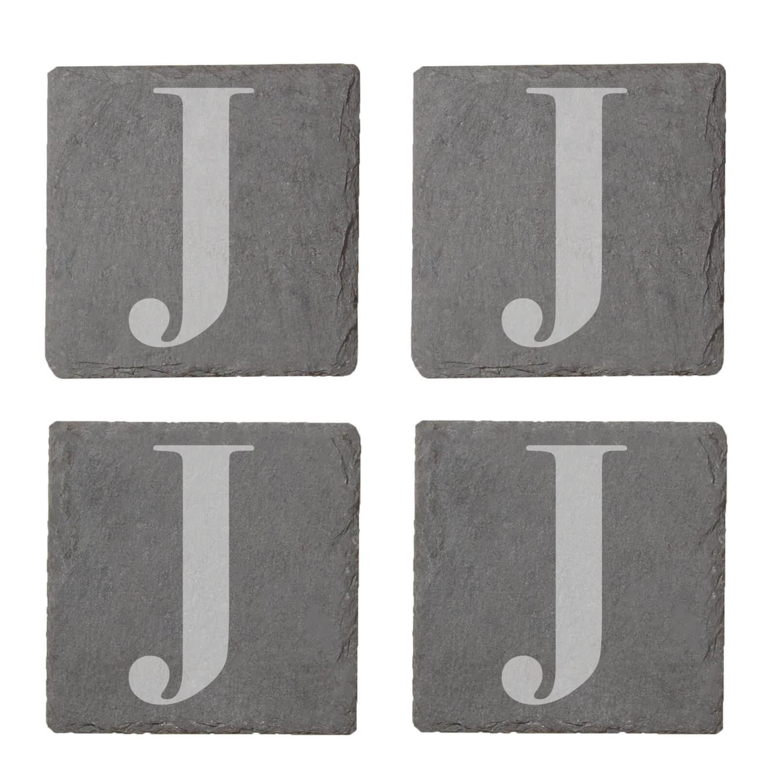 Uppercase Letter Engraved Slate Coaster Set - J