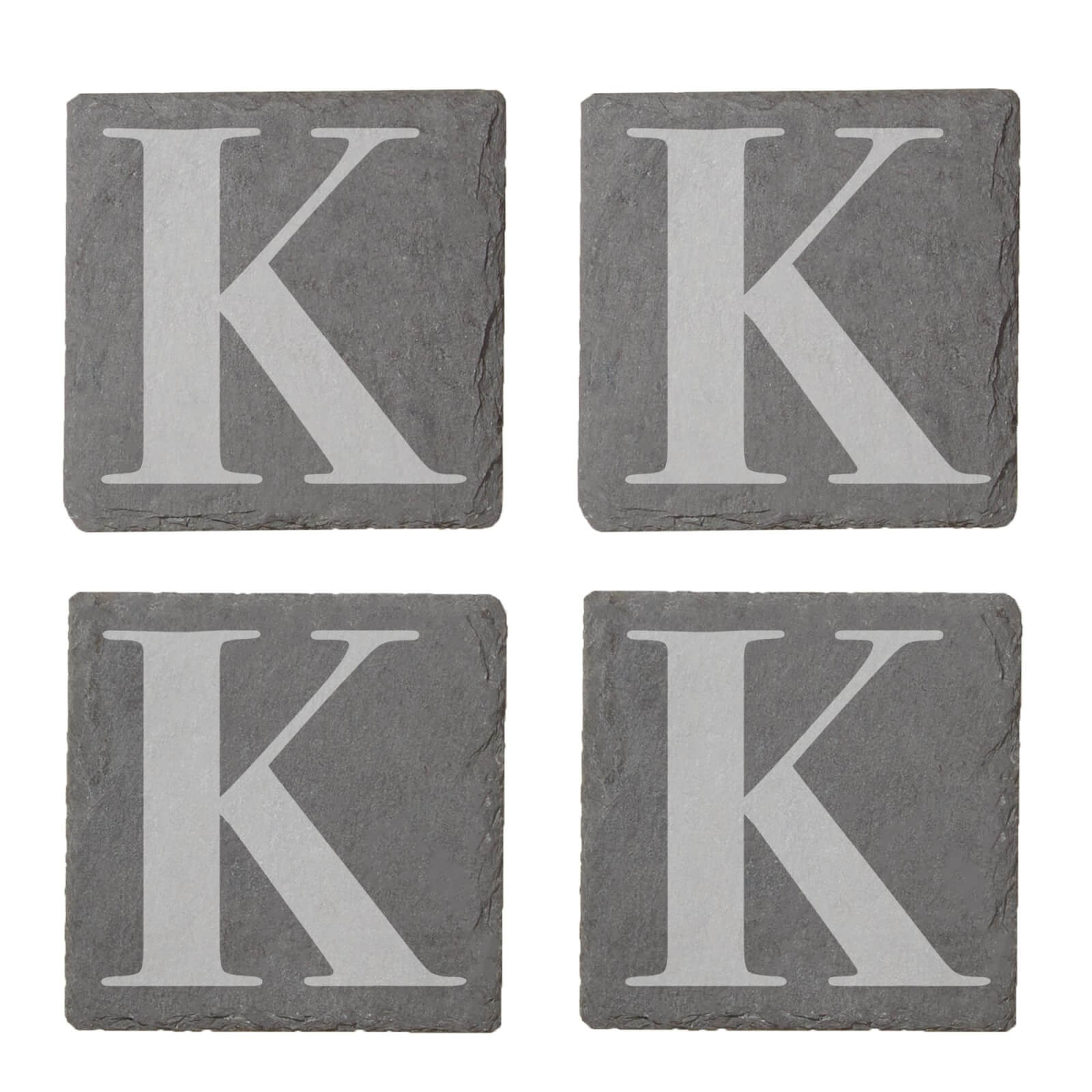Uppercase Letter Engraved Slate Coaster Set - K