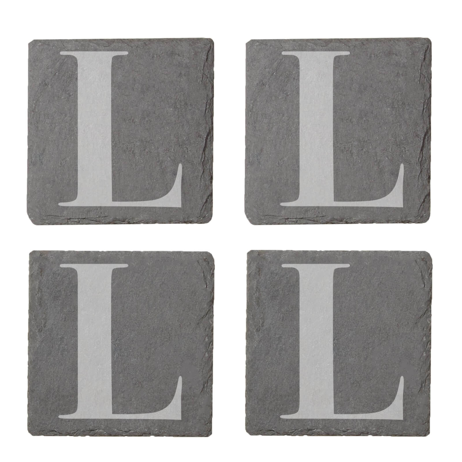 Uppercase Letter Engraved Slate Coaster Set - L