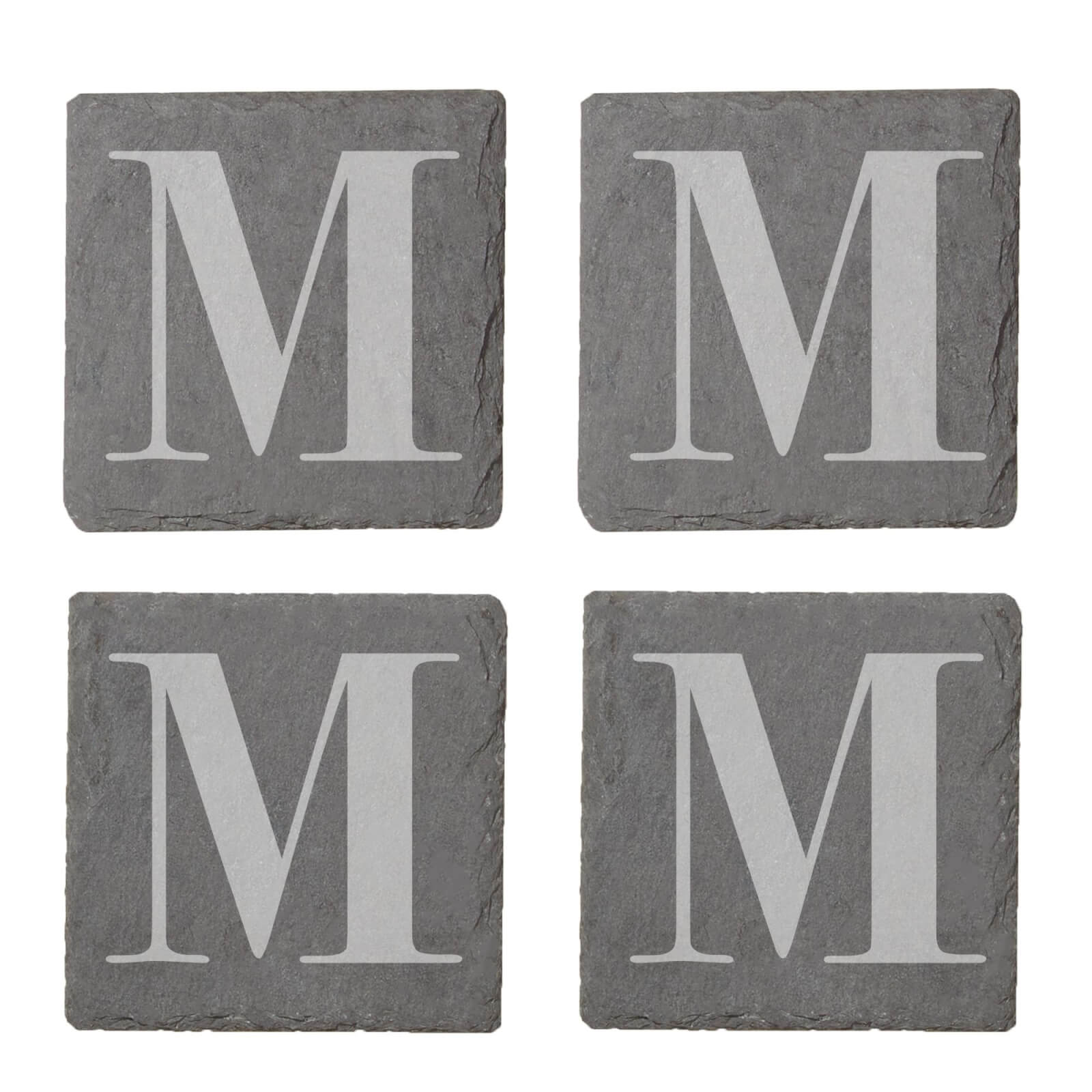 Uppercase Letter Engraved Slate Coaster Set - M