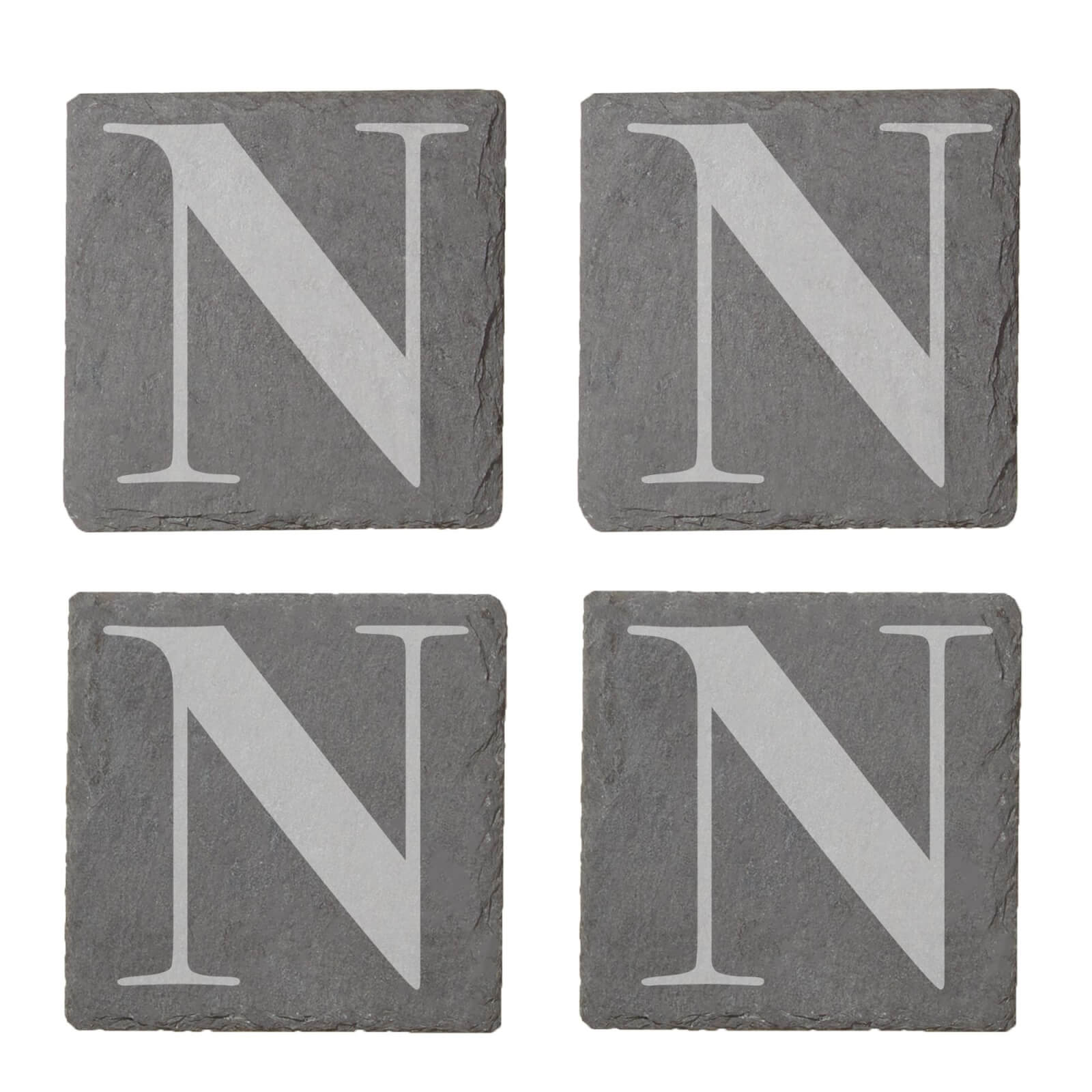 Uppercase Letter Engraved Slate Coaster Set - N