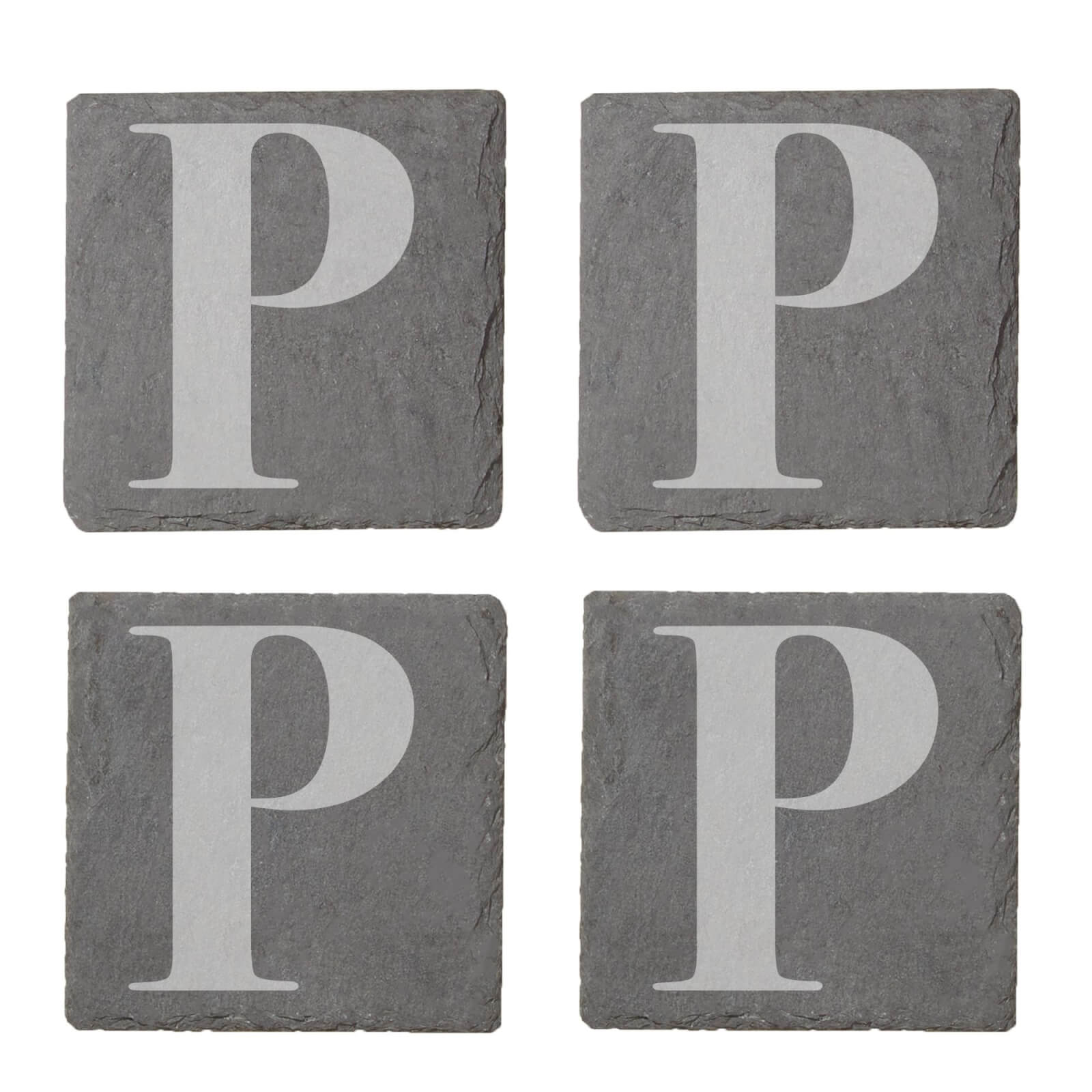 Uppercase Letter Engraved Slate Coaster Set - P