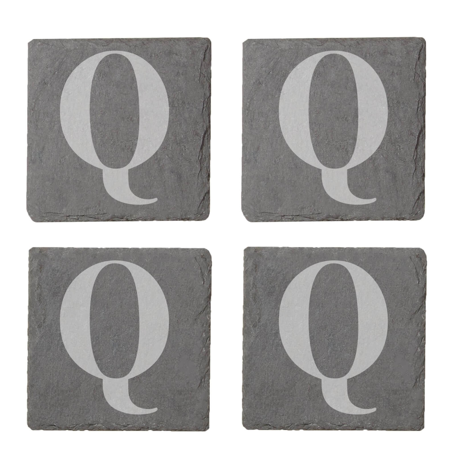 Uppercase Letter Engraved Slate Coaster Set - Q
