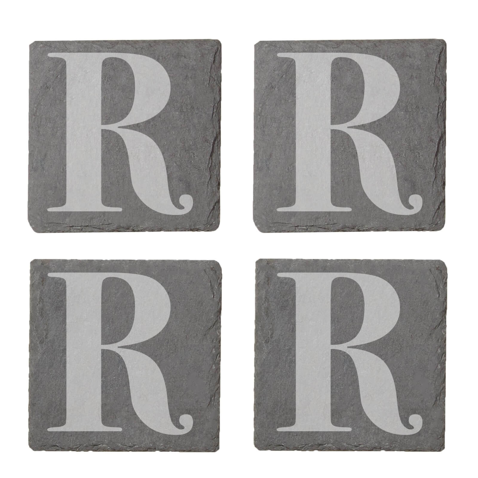 Uppercase Letter Engraved Slate Coaster Set - R