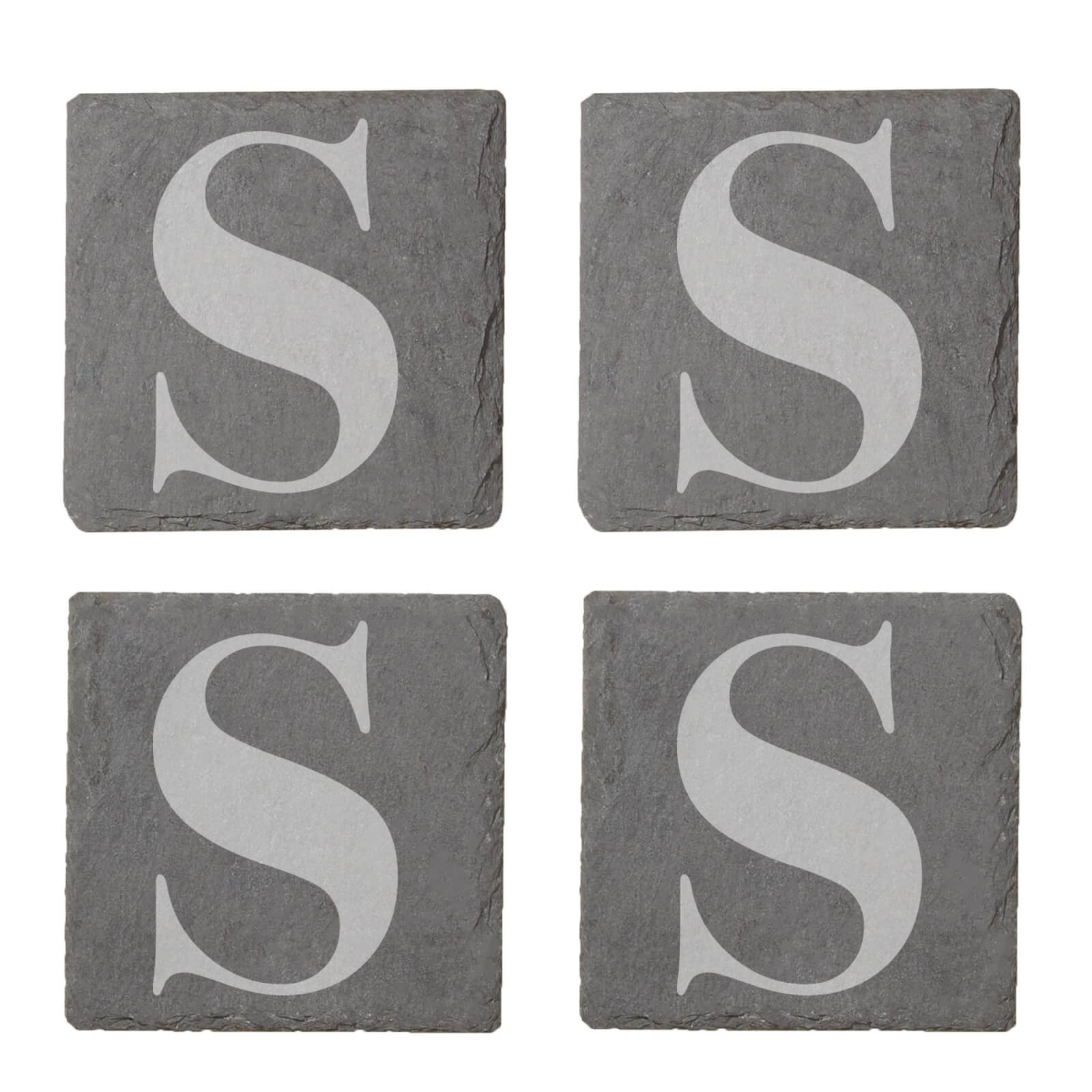 Uppercase Letter Engraved Slate Coaster Set - S