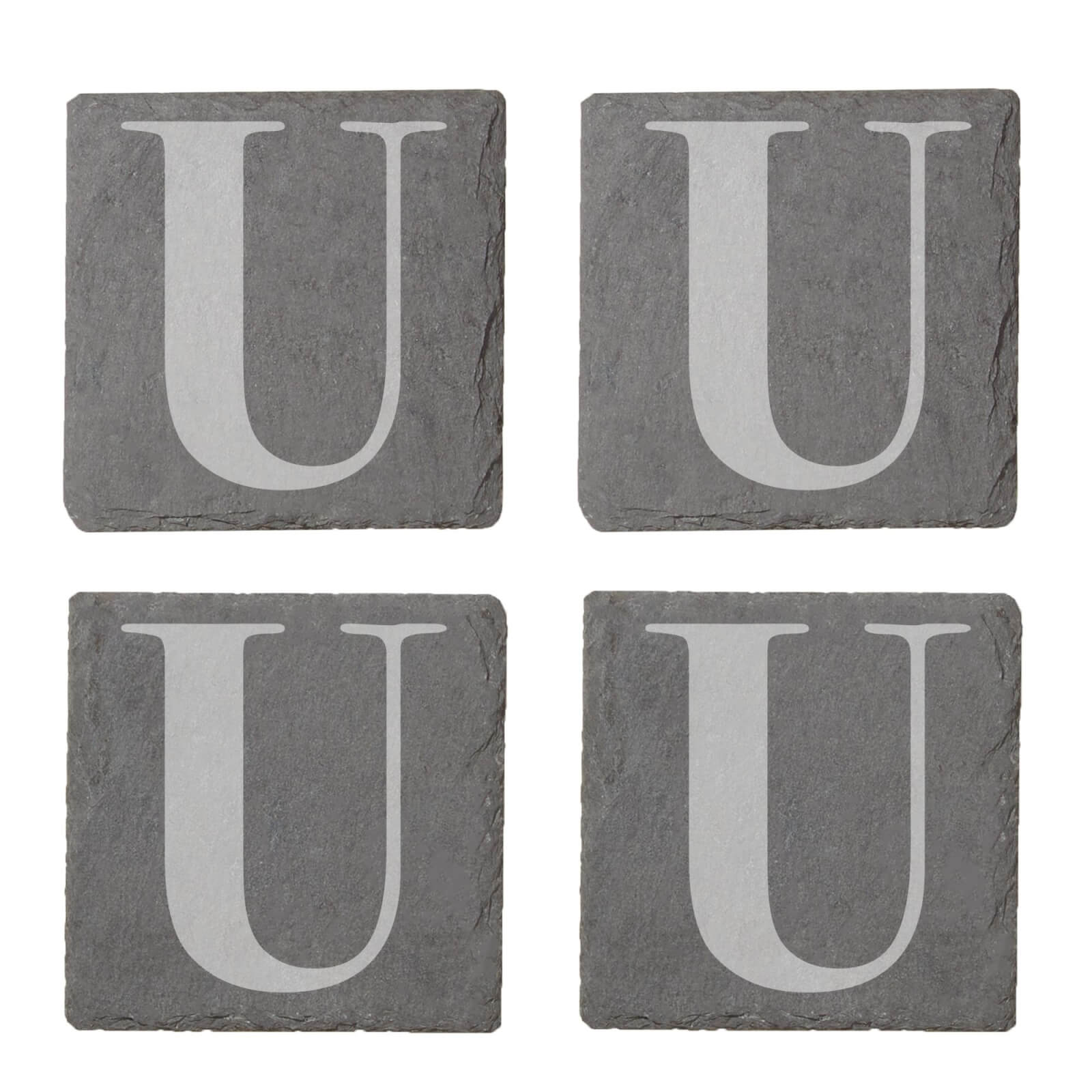 Uppercase Letter Engraved Slate Coaster Set - U