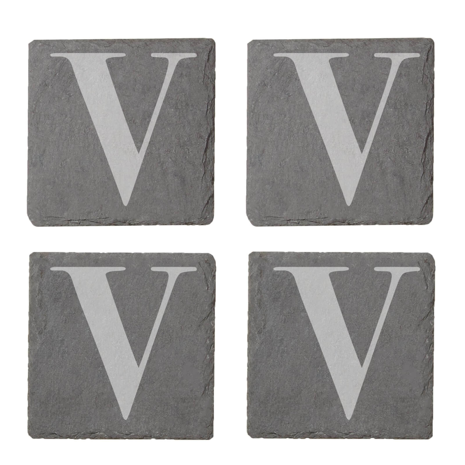 Uppercase Letter Engraved Slate Coaster Set - V