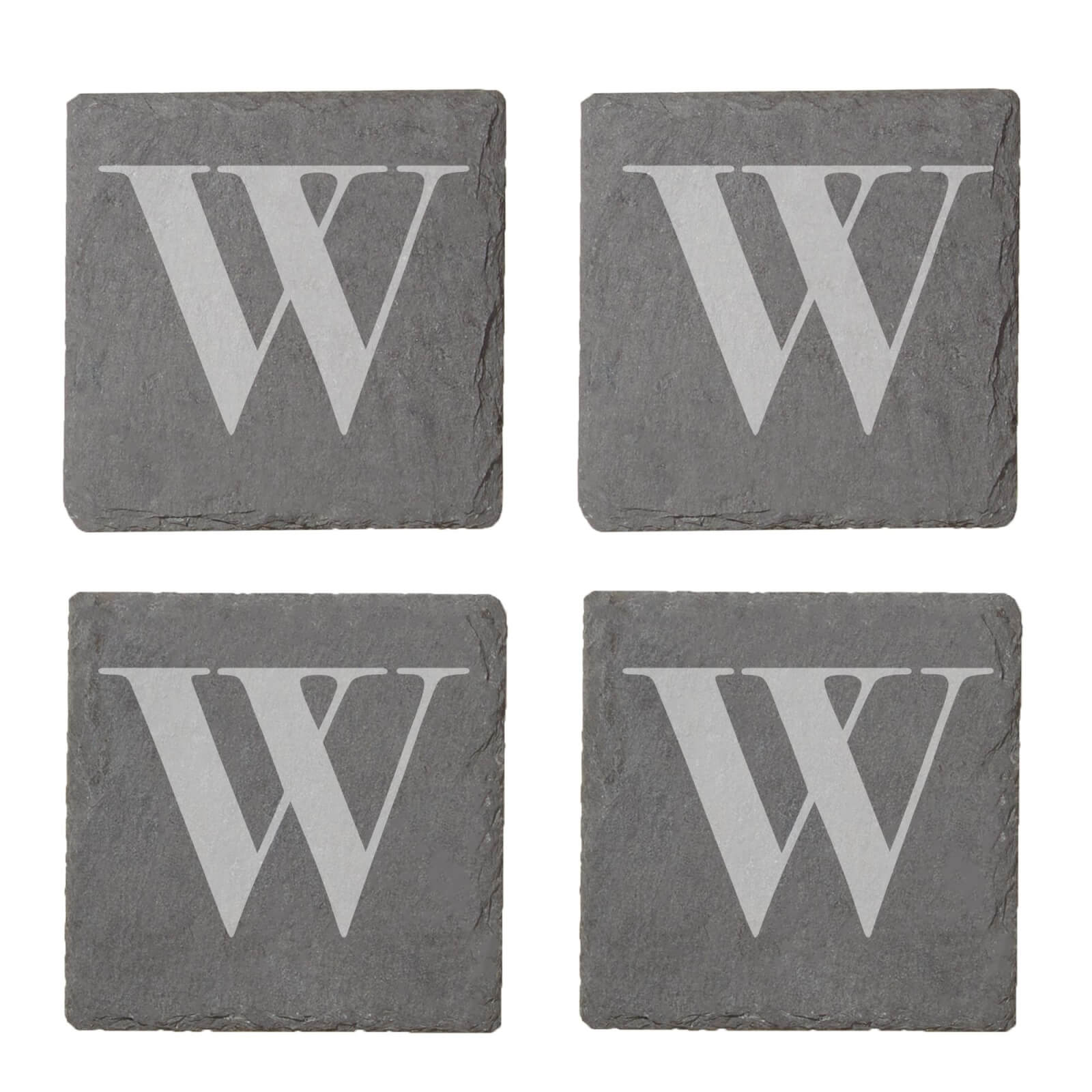 Uppercase Letter Engraved Slate Coaster Set - W