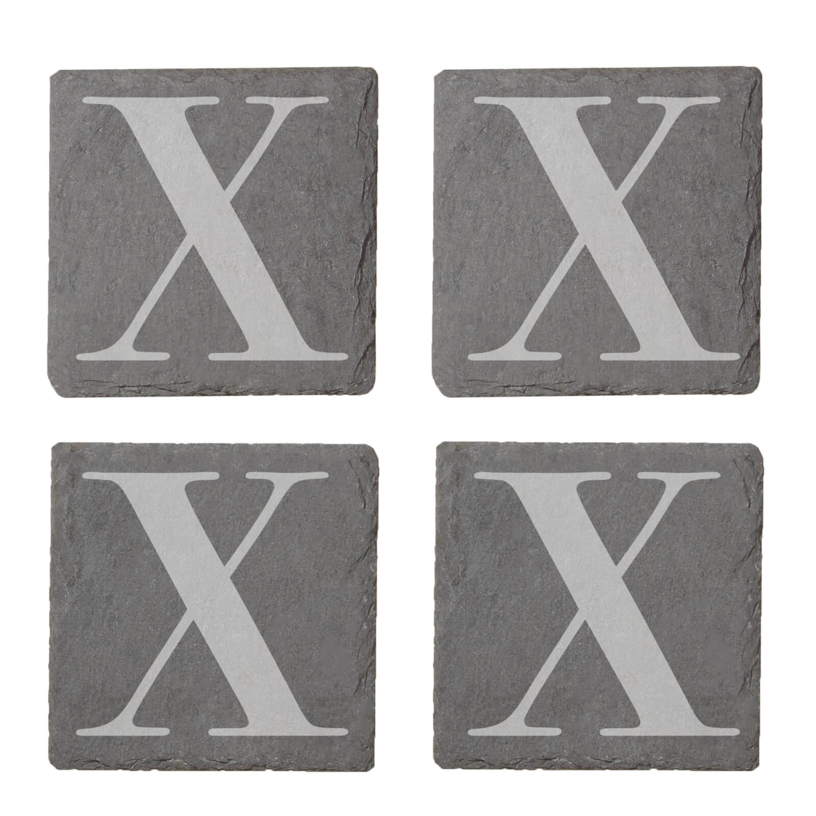 Uppercase Letter Engraved Slate Coaster Set - X