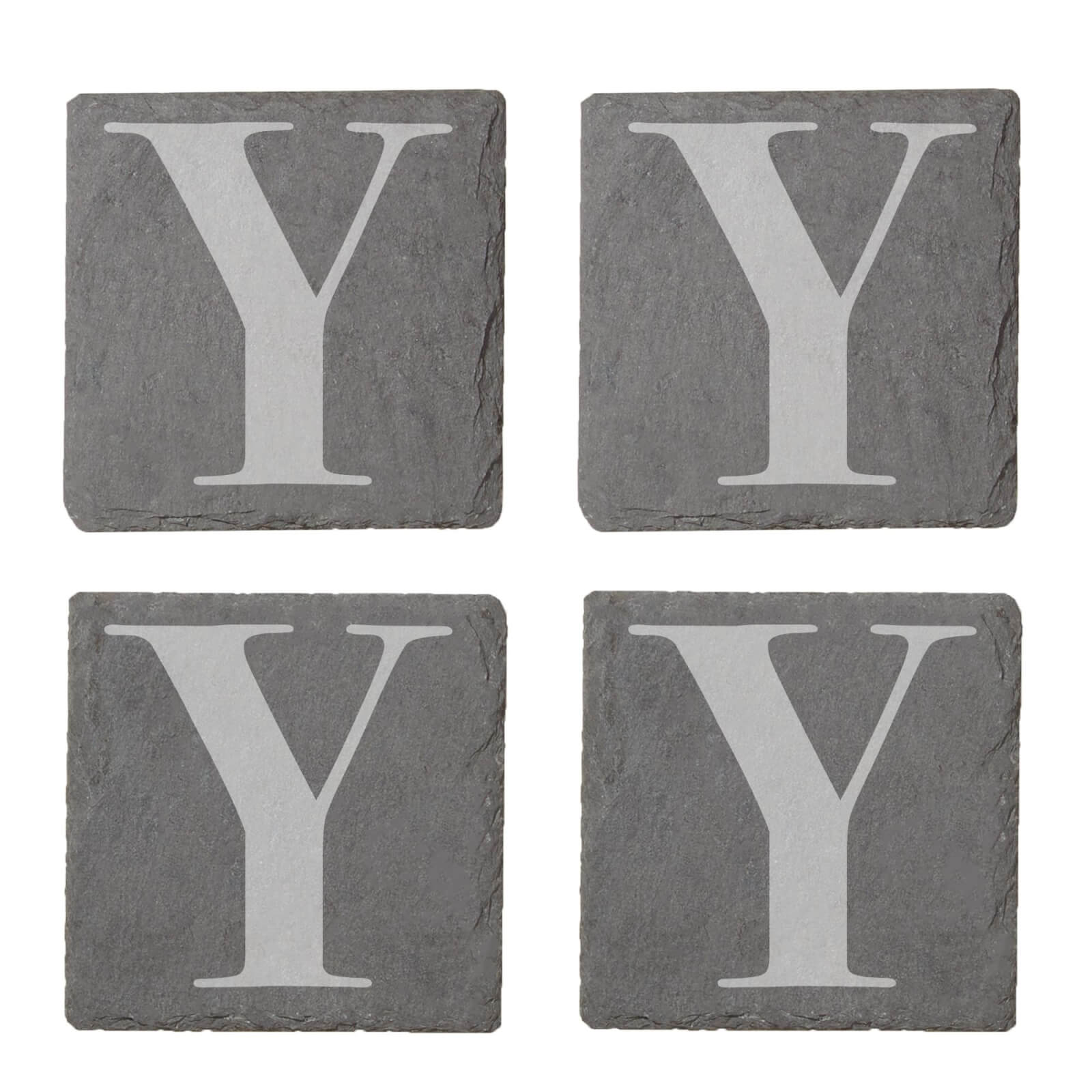 Uppercase Letter Engraved Slate Coaster Set - Y