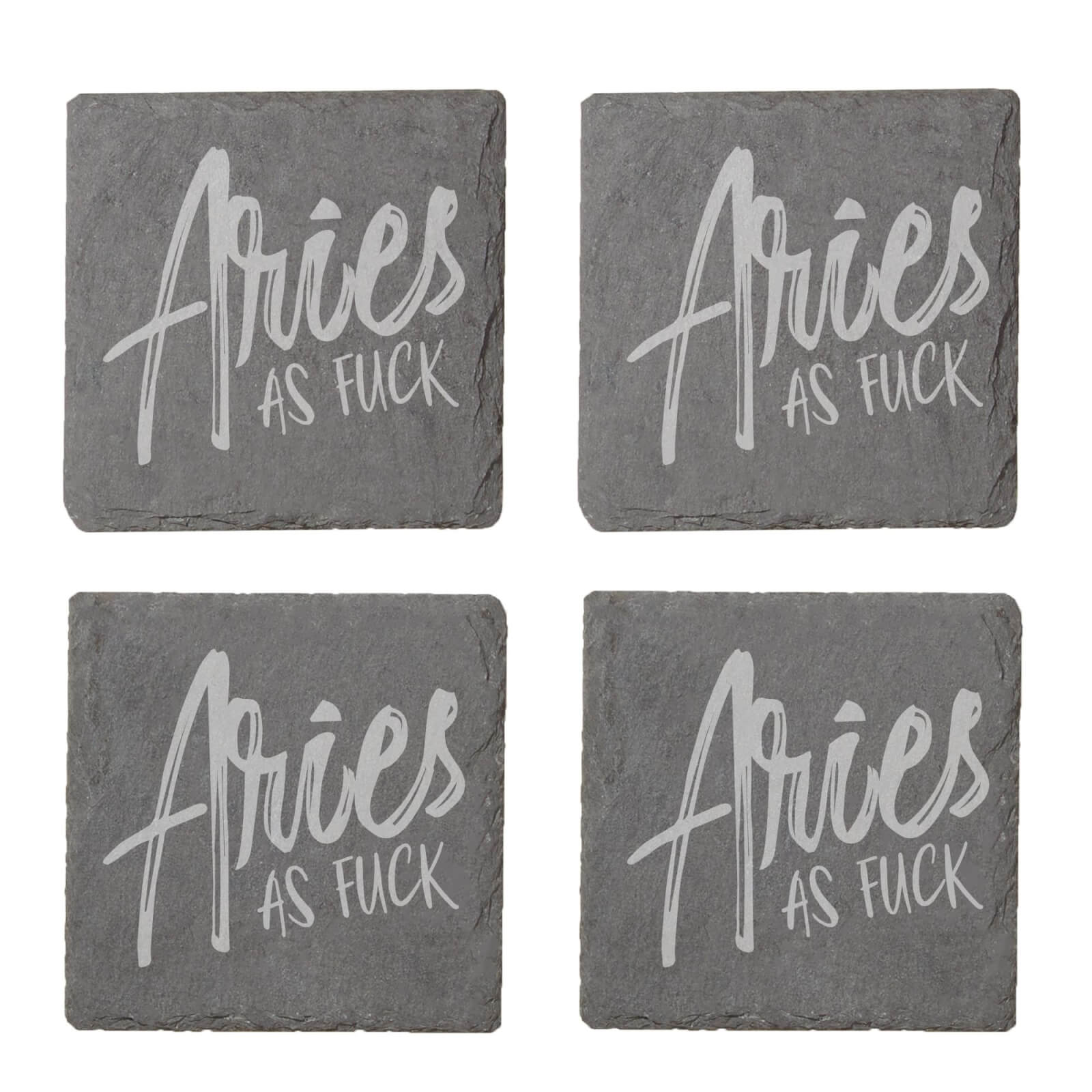 Aries As Fuck Engraved Slate Coaster Set