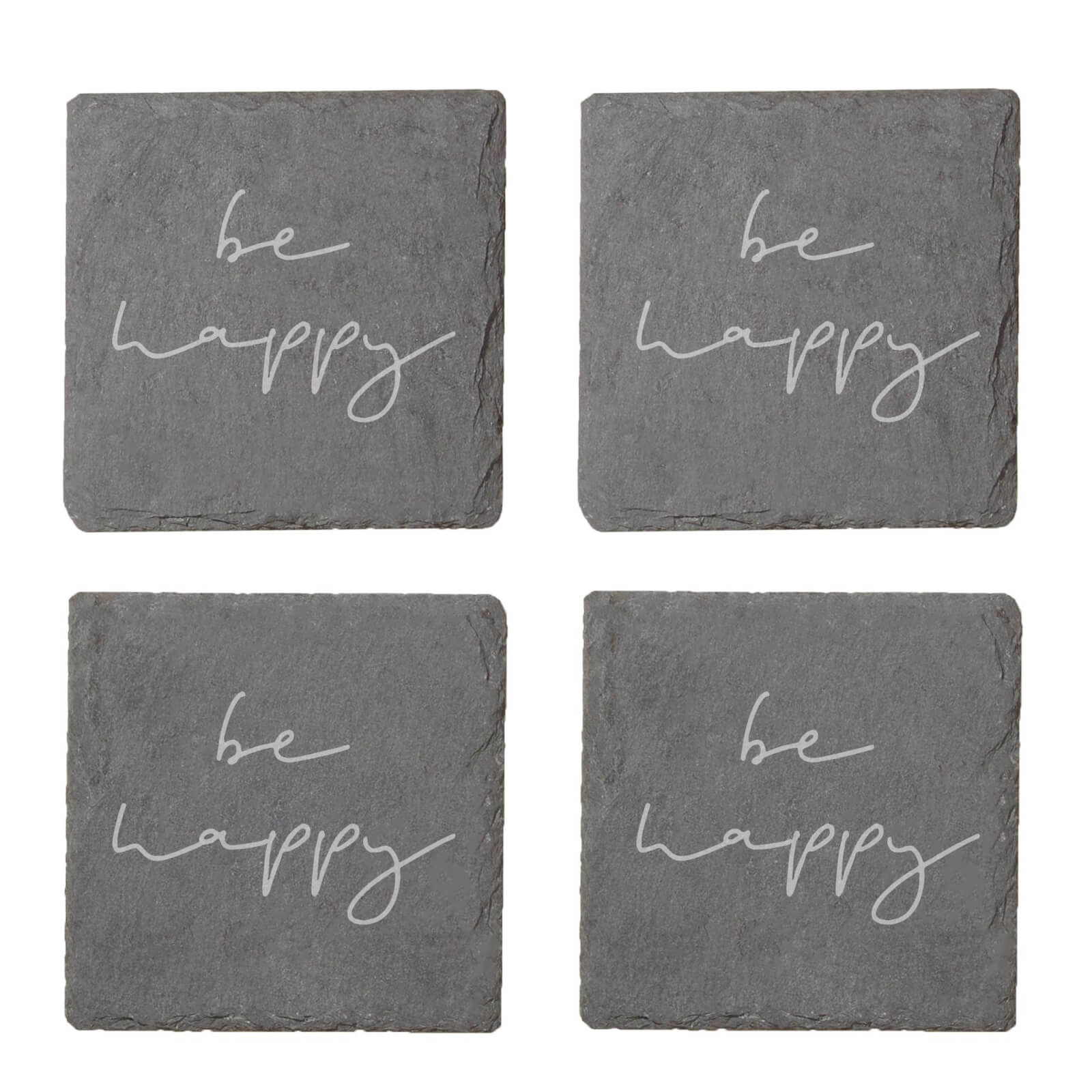 Be Happy Engraved Slate Coaster Set