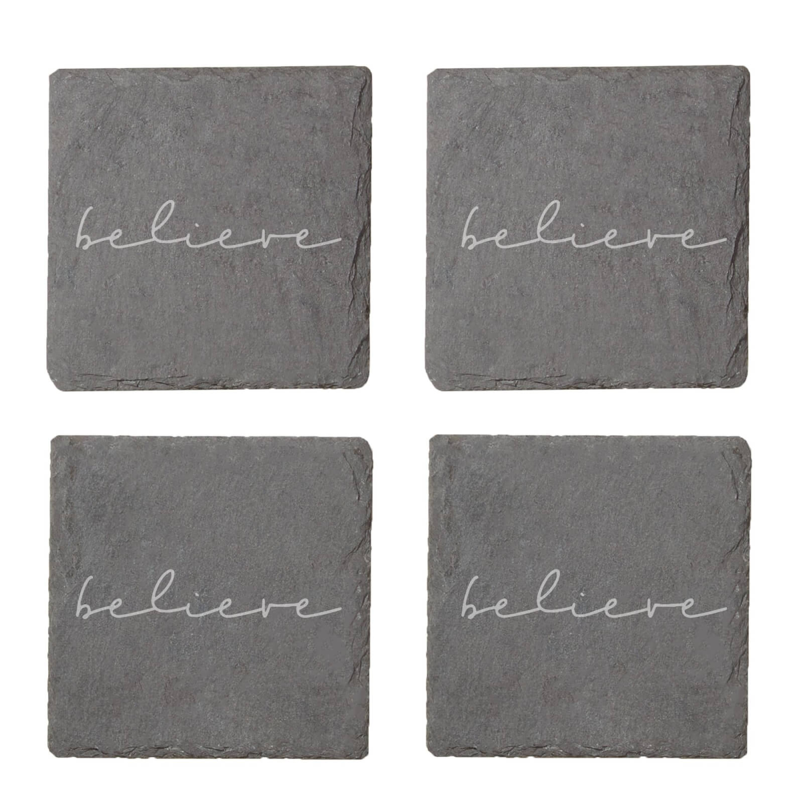Believe Engraved Slate Coaster Set