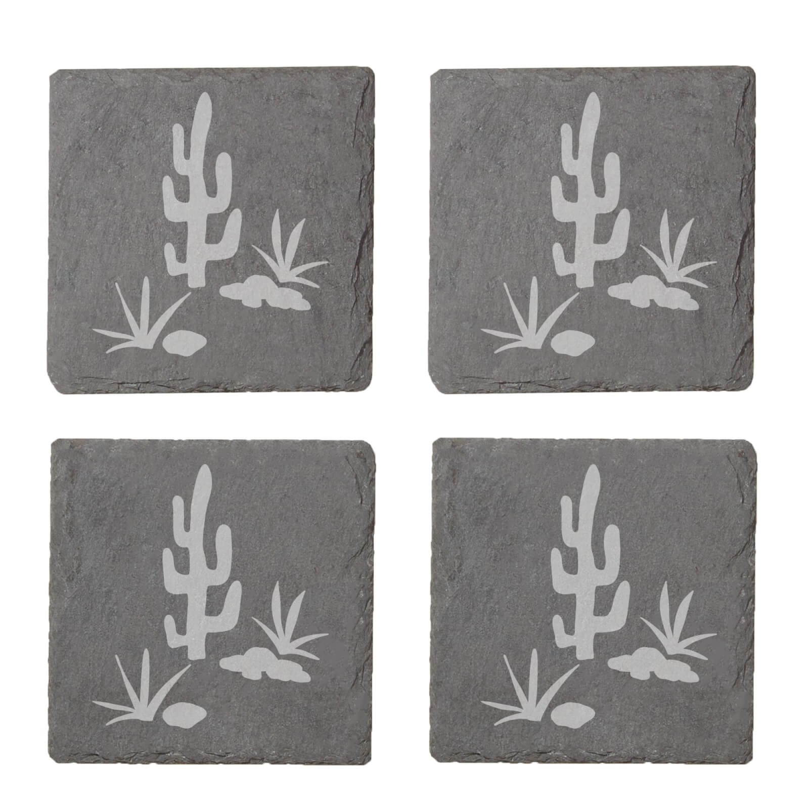 Cactus Scene Engraved Slate Coaster Set