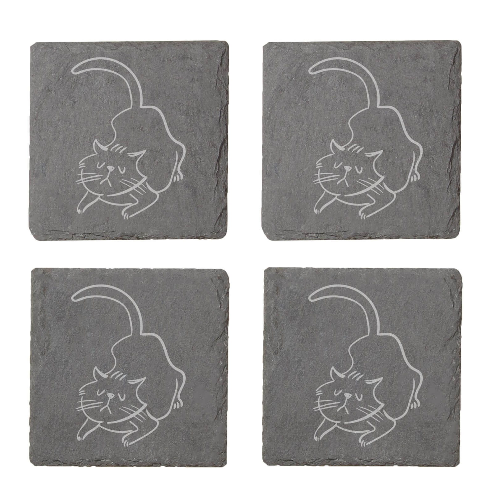 Cat Engraved Slate Coaster Set