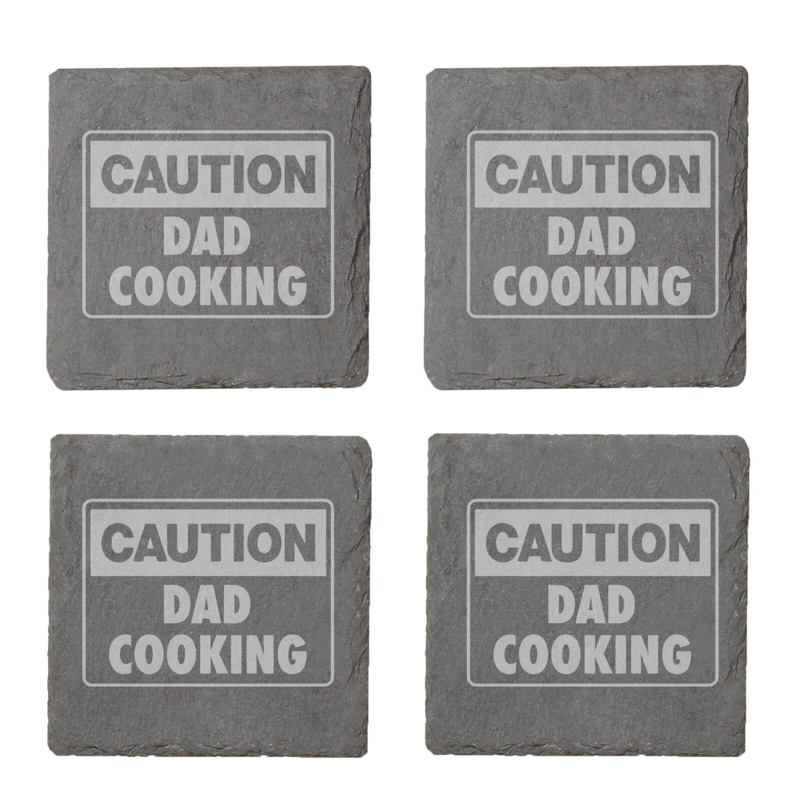Caution Dad Cooking Engraved Slate Coaster Set